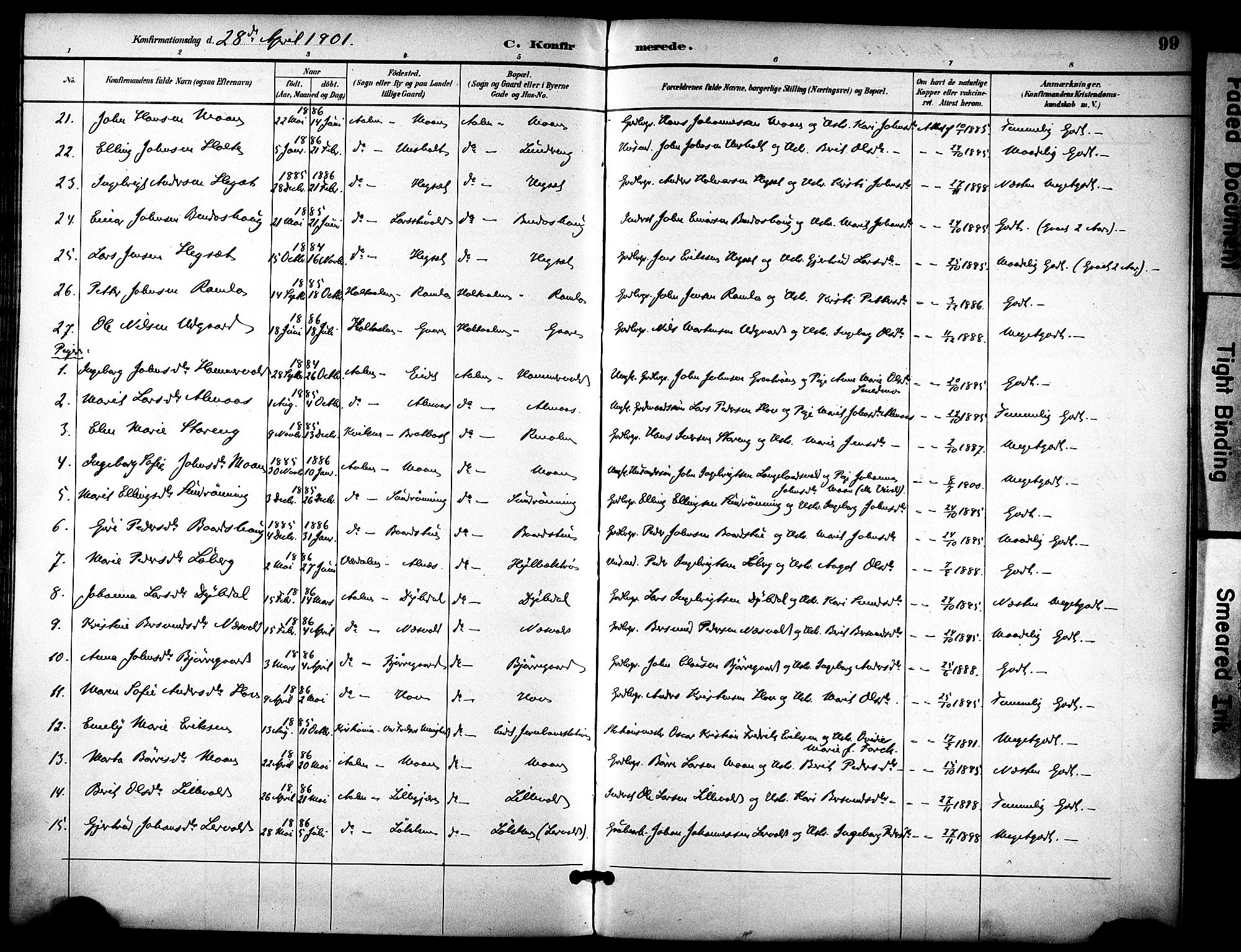 Ministerialprotokoller, klokkerbøker og fødselsregistre - Sør-Trøndelag, AV/SAT-A-1456/686/L0984: Ministerialbok nr. 686A02, 1891-1906, s. 99