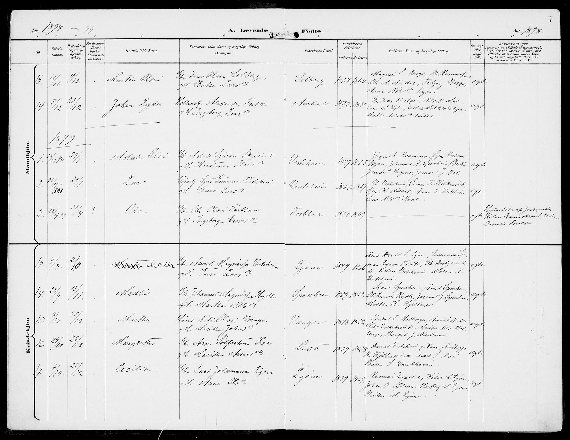 Ulvik sokneprestembete, AV/SAB-A-78801/H/Haa: Ministerialbok nr. B  2, 1898-1924, s. 7