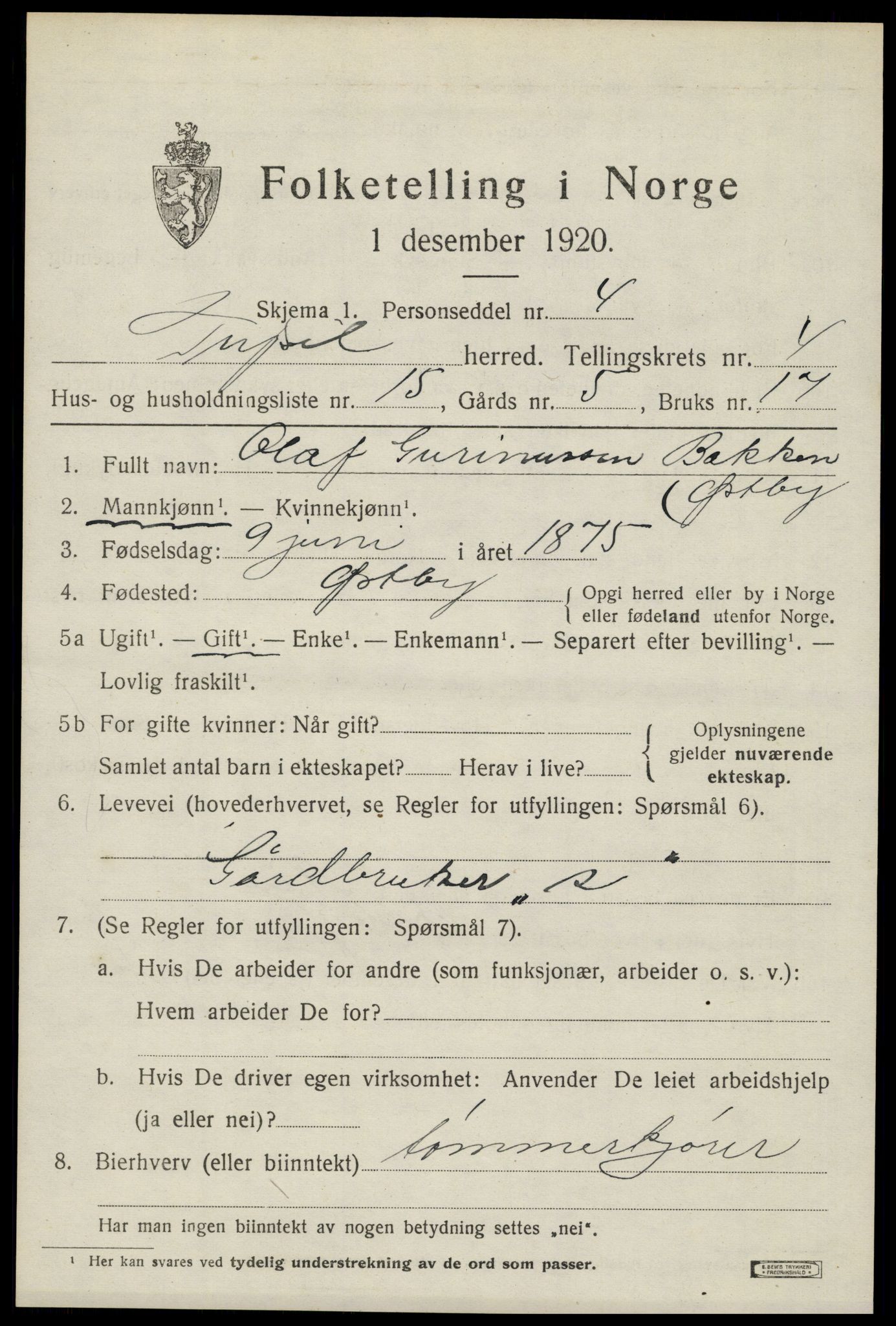 SAH, Folketelling 1920 for 0428 Trysil herred, 1920, s. 4289