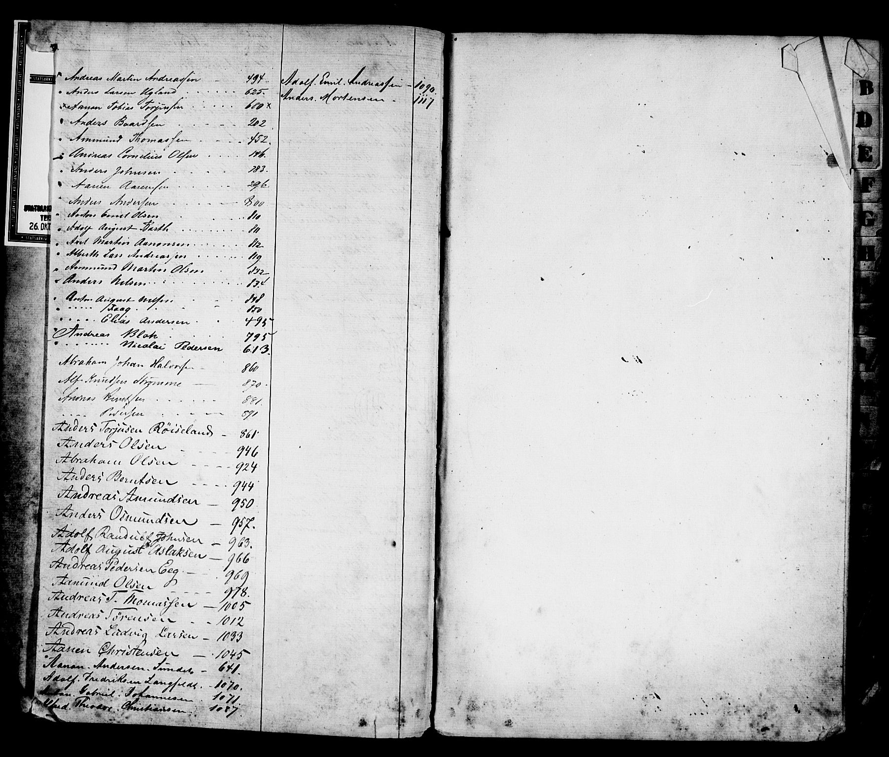 Kristiansand mønstringskrets, AV/SAK-2031-0015/F/Fb/L0024: Register til hovedrulle nr 1-1132, dublett, J-3, 1860-1870, s. 2