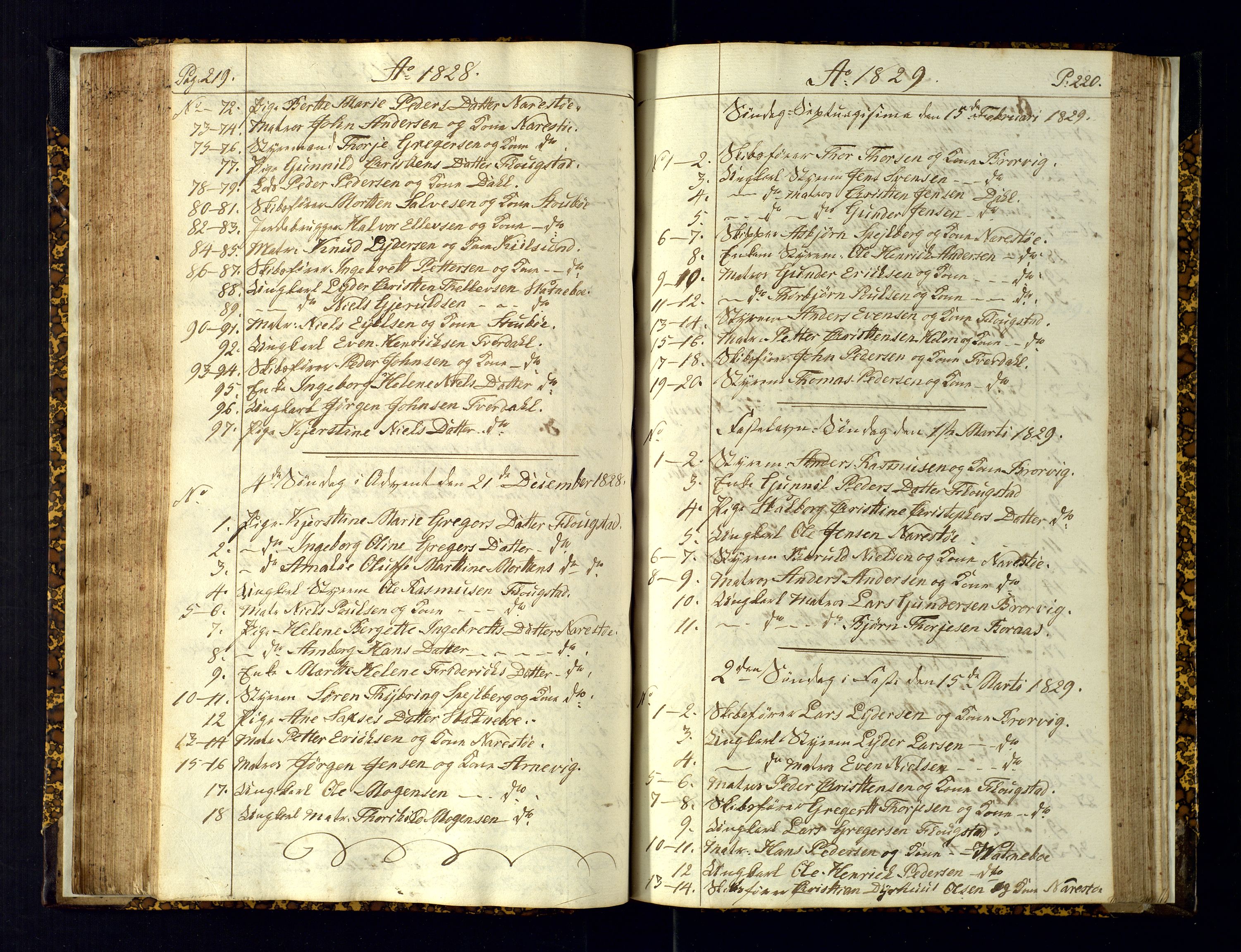 Dypvåg sokneprestkontor, AV/SAK-1111-0007/F/Fc/Fcb/L0001: Kommunikantprotokoll nr. C-1, 1813-1840, s. 219-220