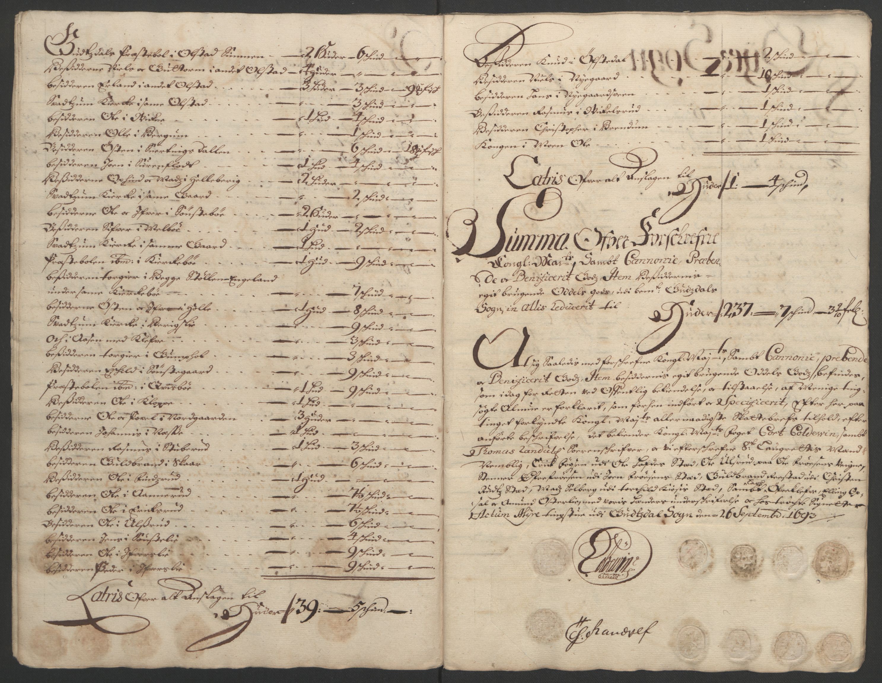 Rentekammeret inntil 1814, Reviderte regnskaper, Fogderegnskap, AV/RA-EA-4092/R17/L1167: Fogderegnskap Gudbrandsdal, 1693, s. 293