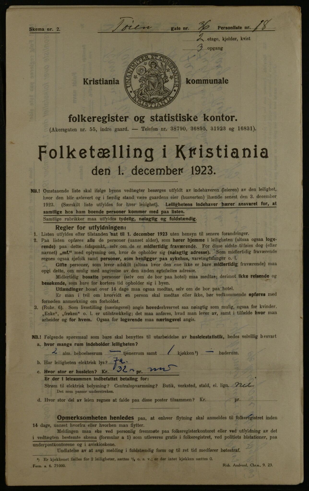 OBA, Kommunal folketelling 1.12.1923 for Kristiania, 1923, s. 130285