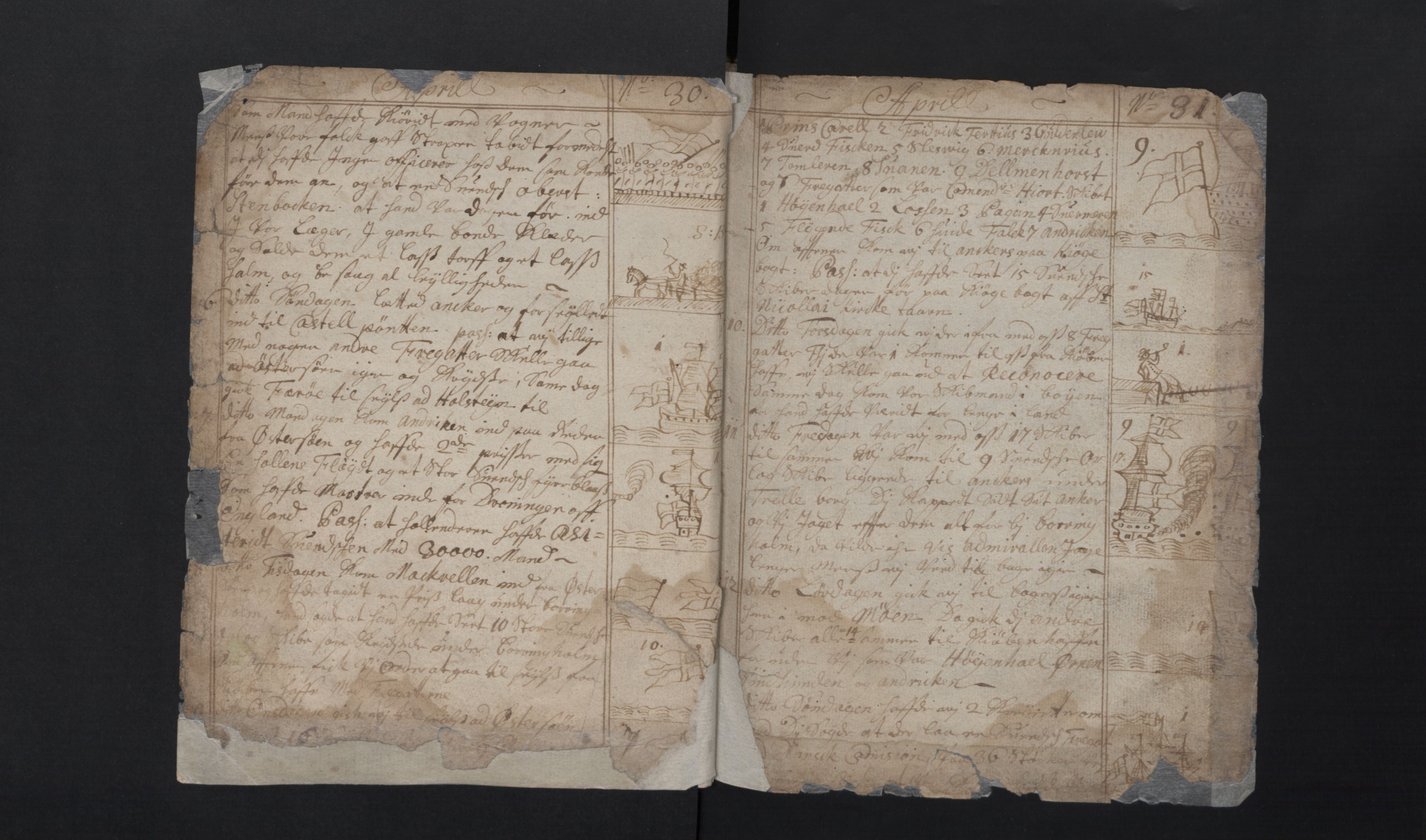 Manuskriptsamlingen, RA/EA-3667/G/L0048a: Nils Trosners dagbok ført på flåten 1710-1713 bd. I, 1710-1713, s. 30-31