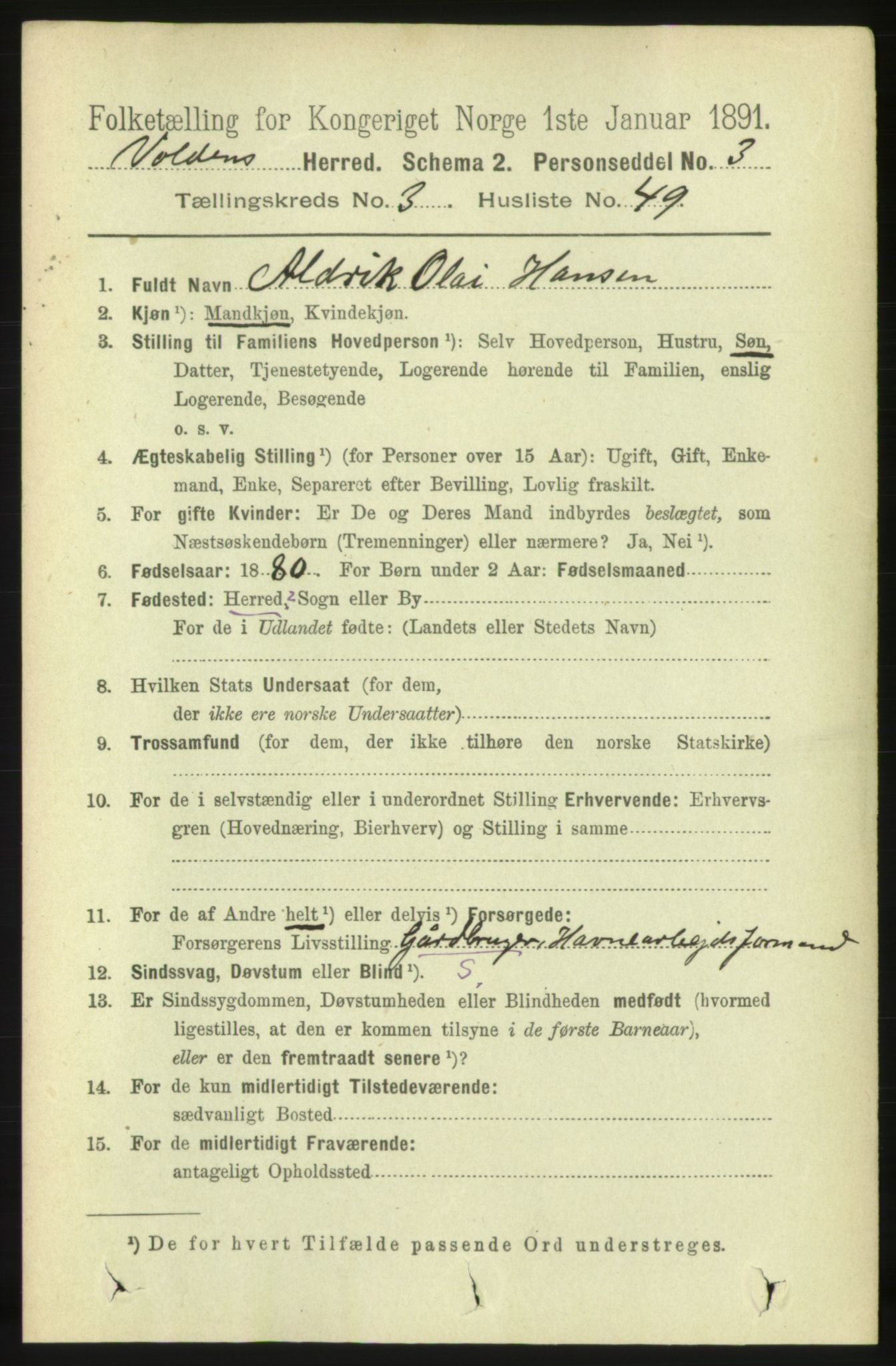 RA, Folketelling 1891 for 1519 Volda herred, 1891, s. 1920
