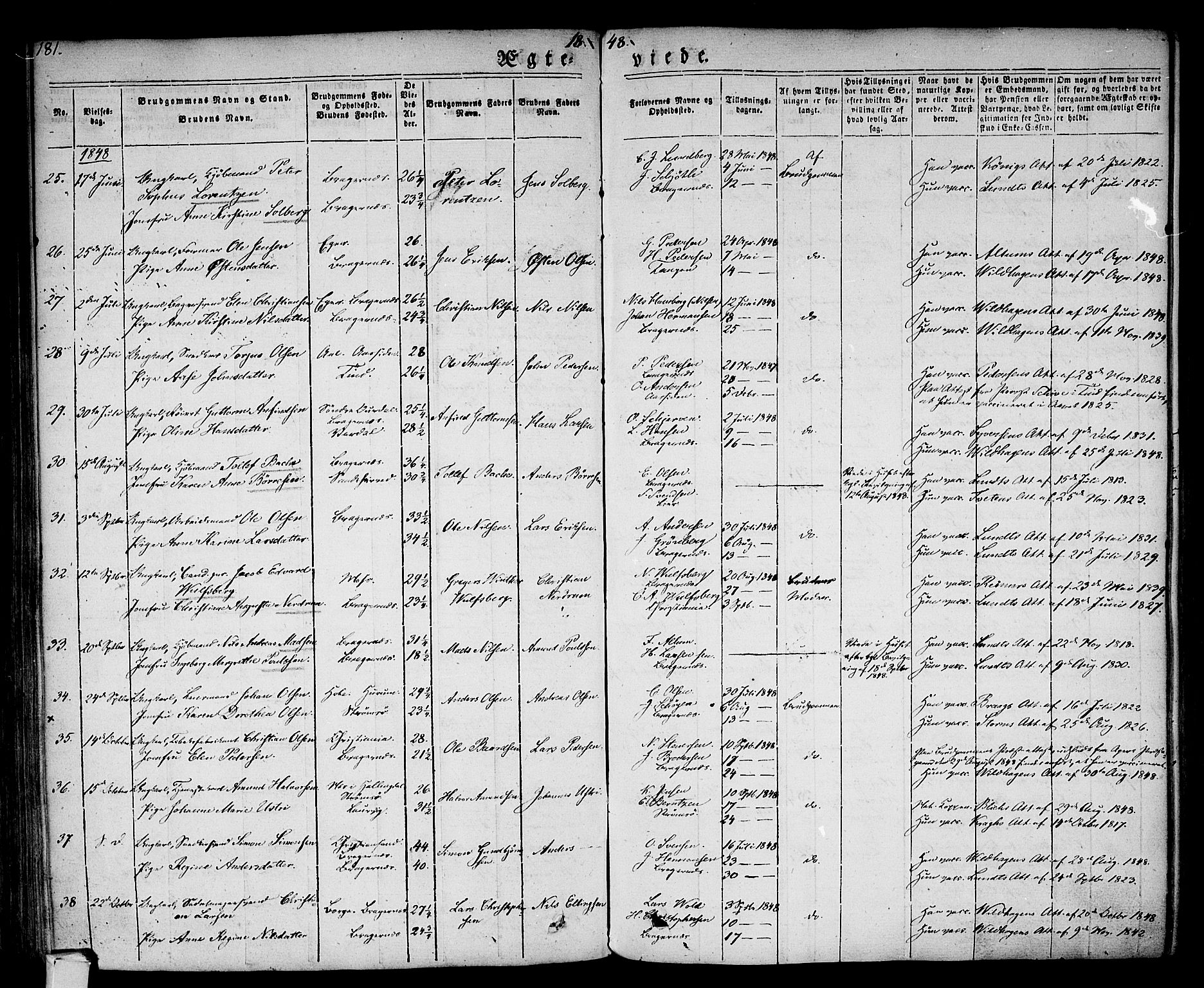 Bragernes kirkebøker, AV/SAKO-A-6/F/Fc/L0001: Ministerialbok nr. III 1, 1830-1853, s. 181