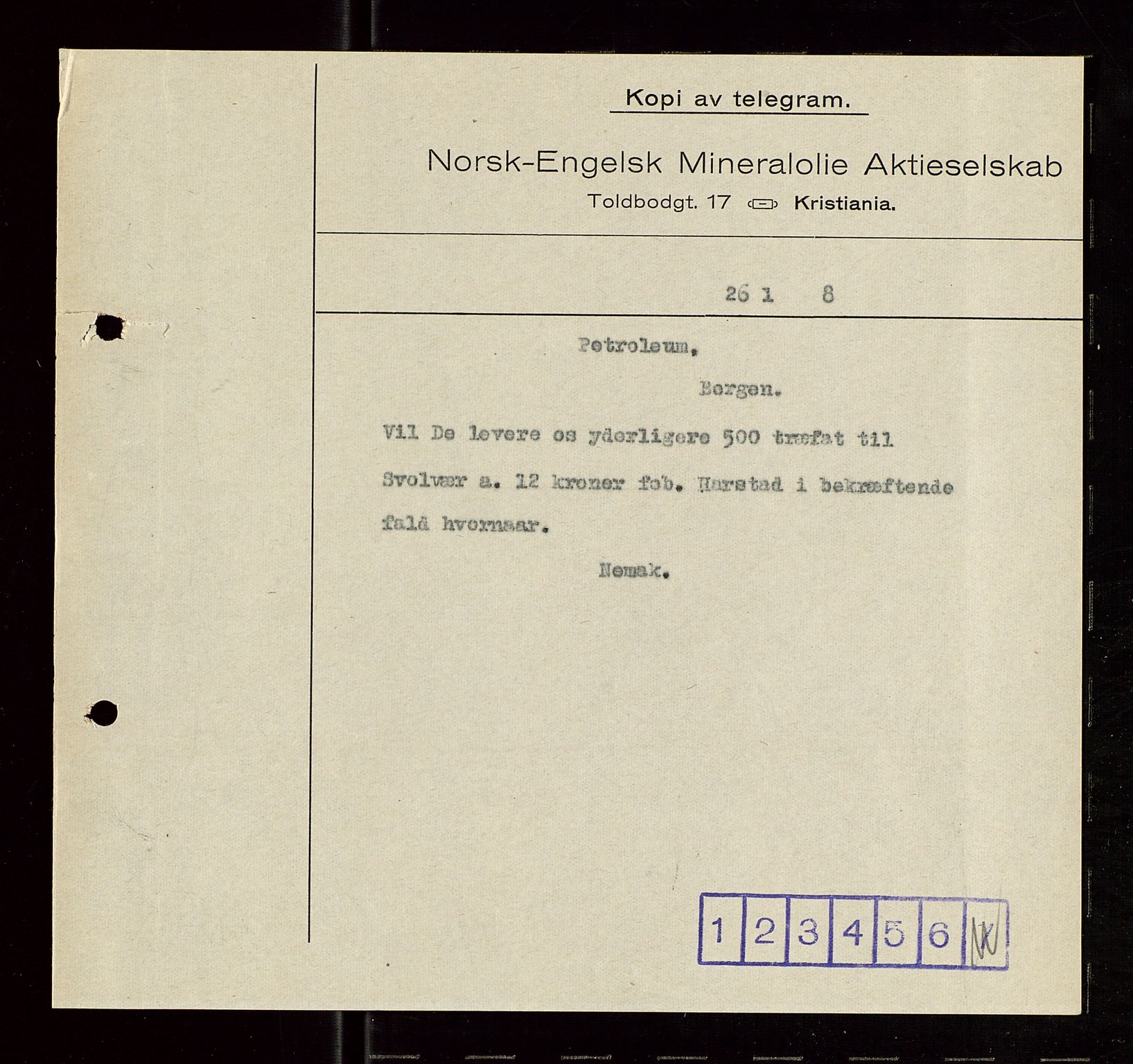 Pa 1521 - A/S Norske Shell, SAST/A-101915/E/Ea/Eaa/L0006: Sjefskorrespondanse, 1918, s. 595