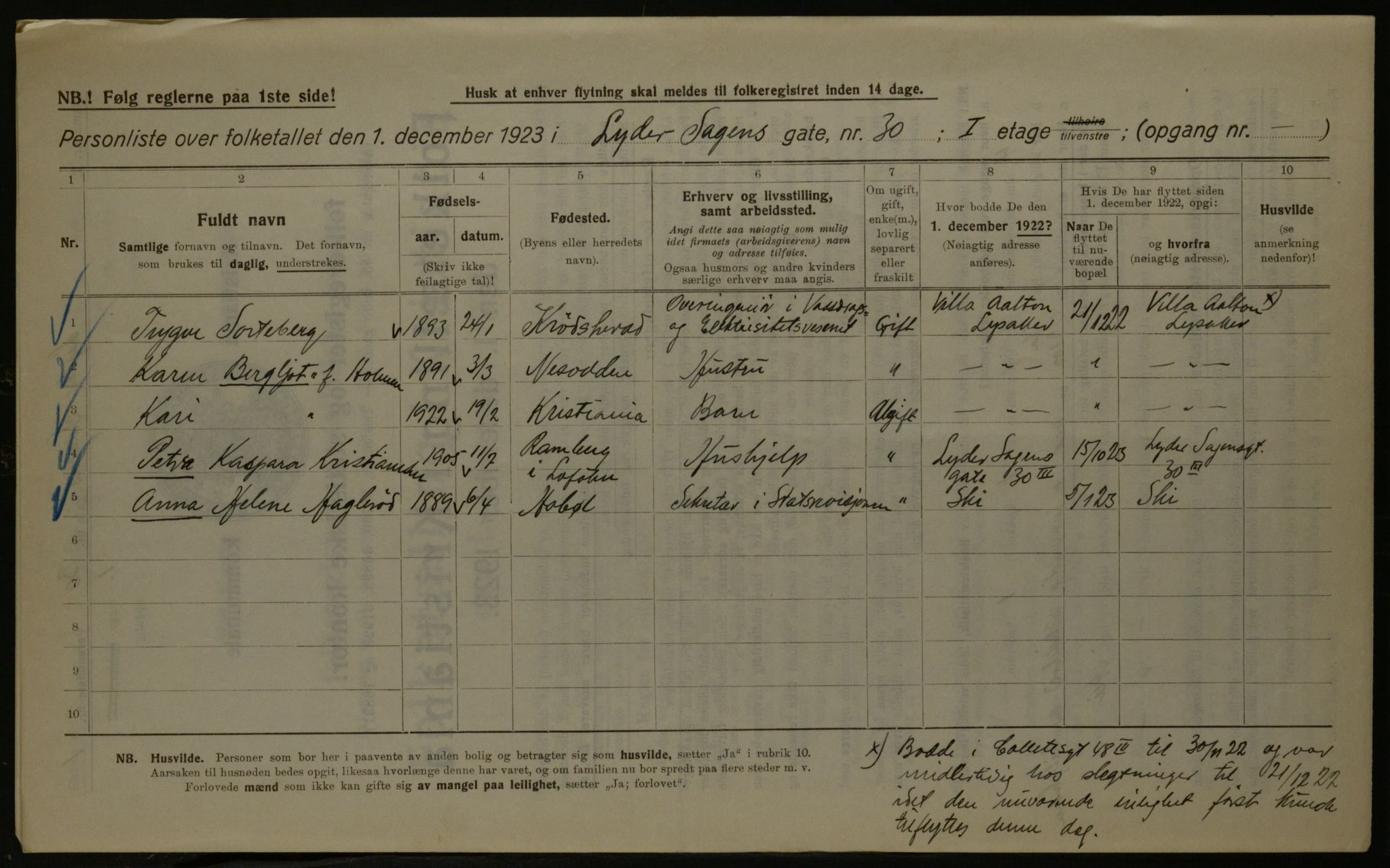 OBA, Kommunal folketelling 1.12.1923 for Kristiania, 1923, s. 65108