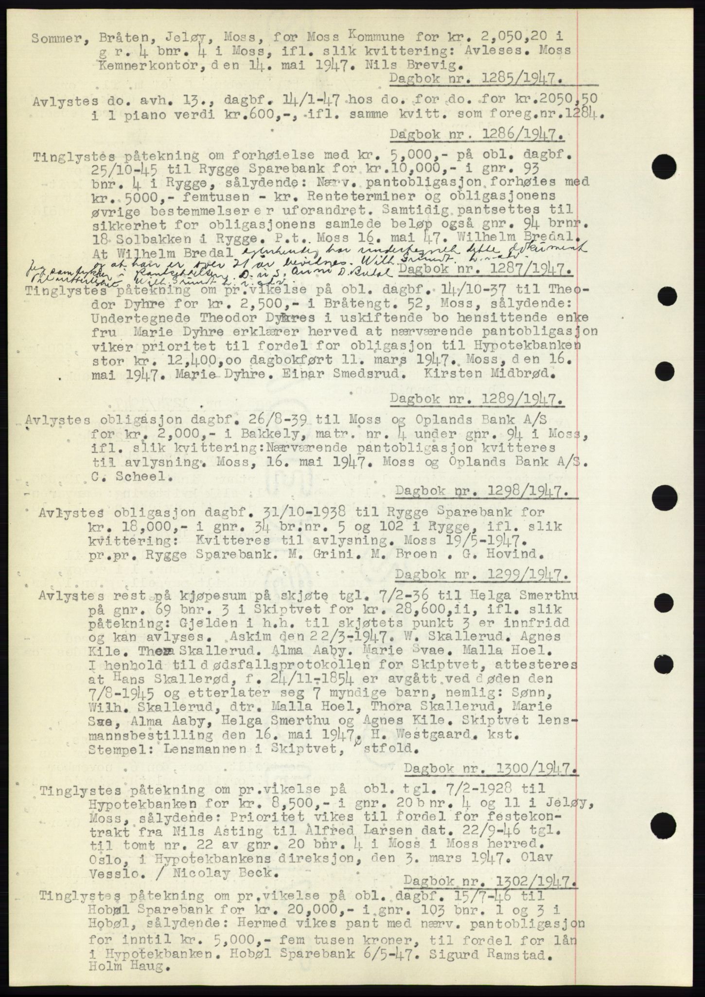 Moss sorenskriveri, SAO/A-10168: Pantebok nr. C10, 1938-1950, Dagboknr: 1285/1947