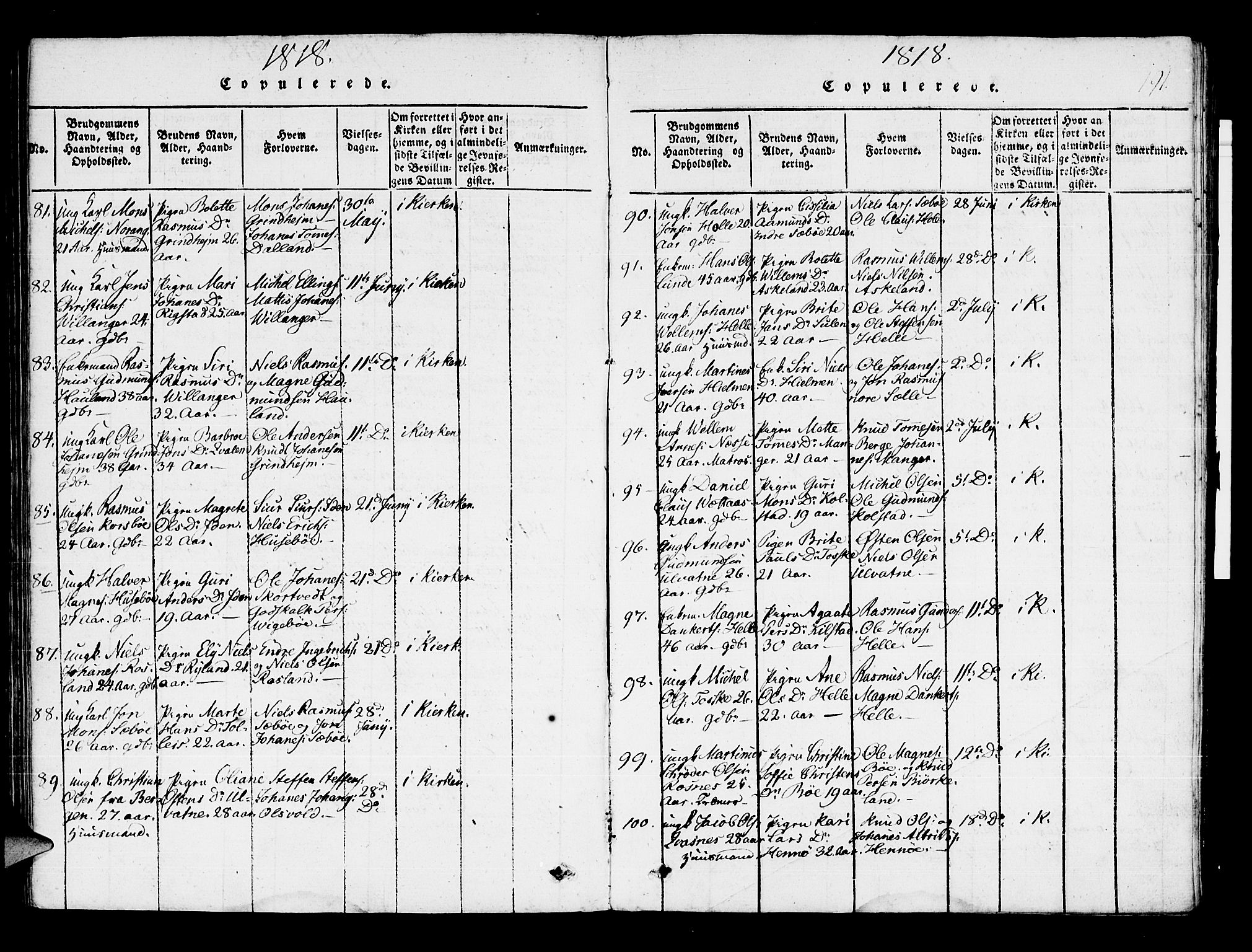 Manger sokneprestembete, AV/SAB-A-76801/H/Haa: Ministerialbok nr. A 3, 1816-1824, s. 191