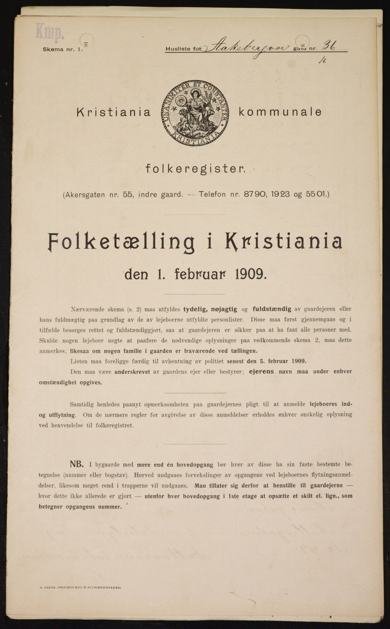 OBA, Kommunal folketelling 1.2.1909 for Kristiania kjøpstad, 1909, s. 118519