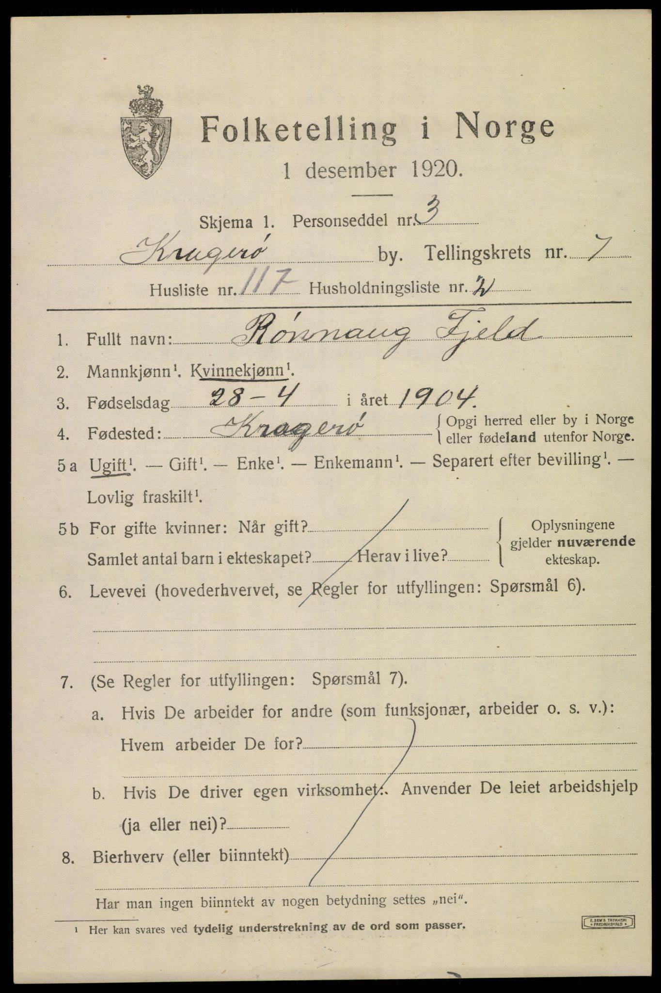 SAKO, Folketelling 1920 for 0801 Kragerø kjøpstad, 1920, s. 11035