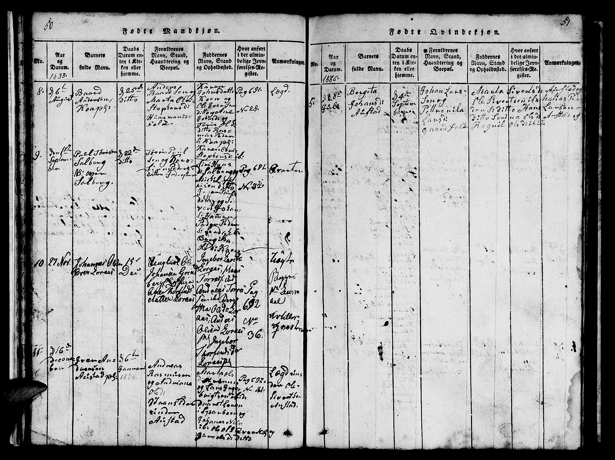 Ministerialprotokoller, klokkerbøker og fødselsregistre - Nord-Trøndelag, SAT/A-1458/731/L0310: Klokkerbok nr. 731C01, 1816-1874, s. 50-51