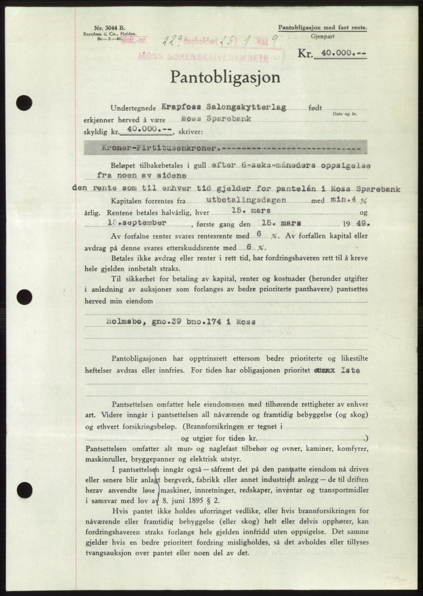 Moss sorenskriveri, SAO/A-10168: Pantebok nr. B21, 1949-1949, Dagboknr: 229/1949