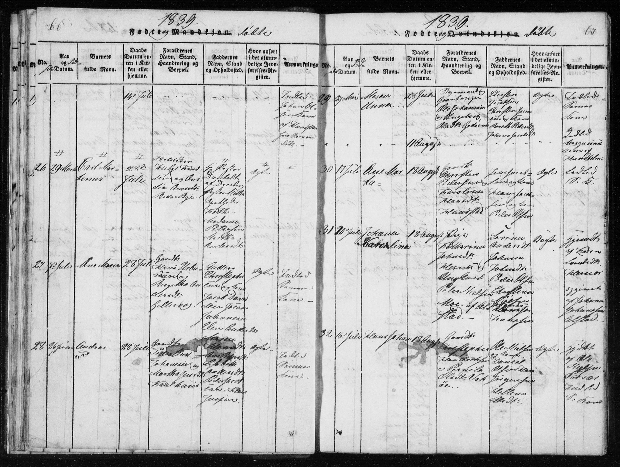 Ministerialprotokoller, klokkerbøker og fødselsregistre - Nordland, AV/SAT-A-1459/801/L0027: Klokkerbok nr. 801C02, 1835-1845, s. 66-67