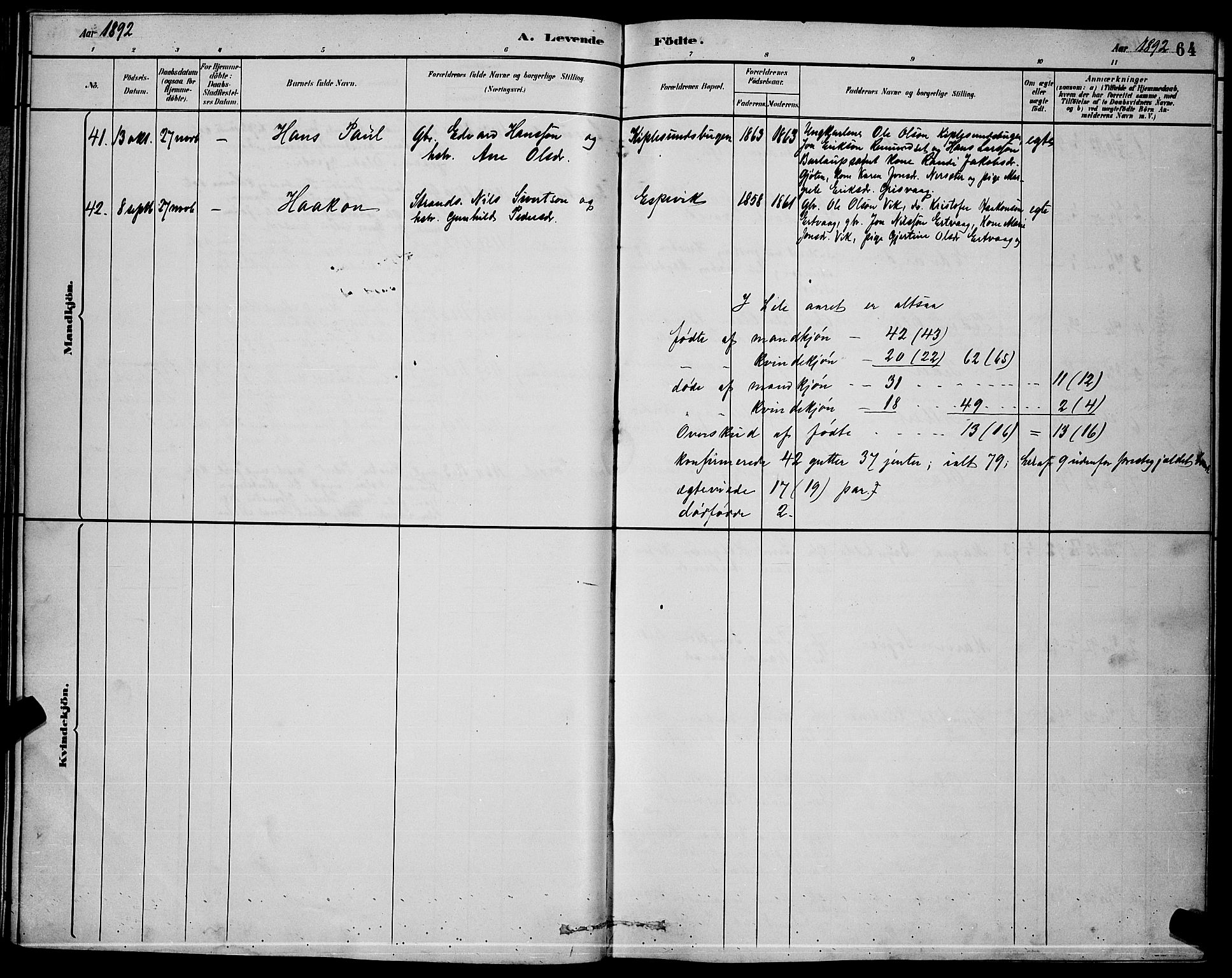 Ministerialprotokoller, klokkerbøker og fødselsregistre - Møre og Romsdal, AV/SAT-A-1454/578/L0909: Klokkerbok nr. 578C02, 1882-1900, s. 64