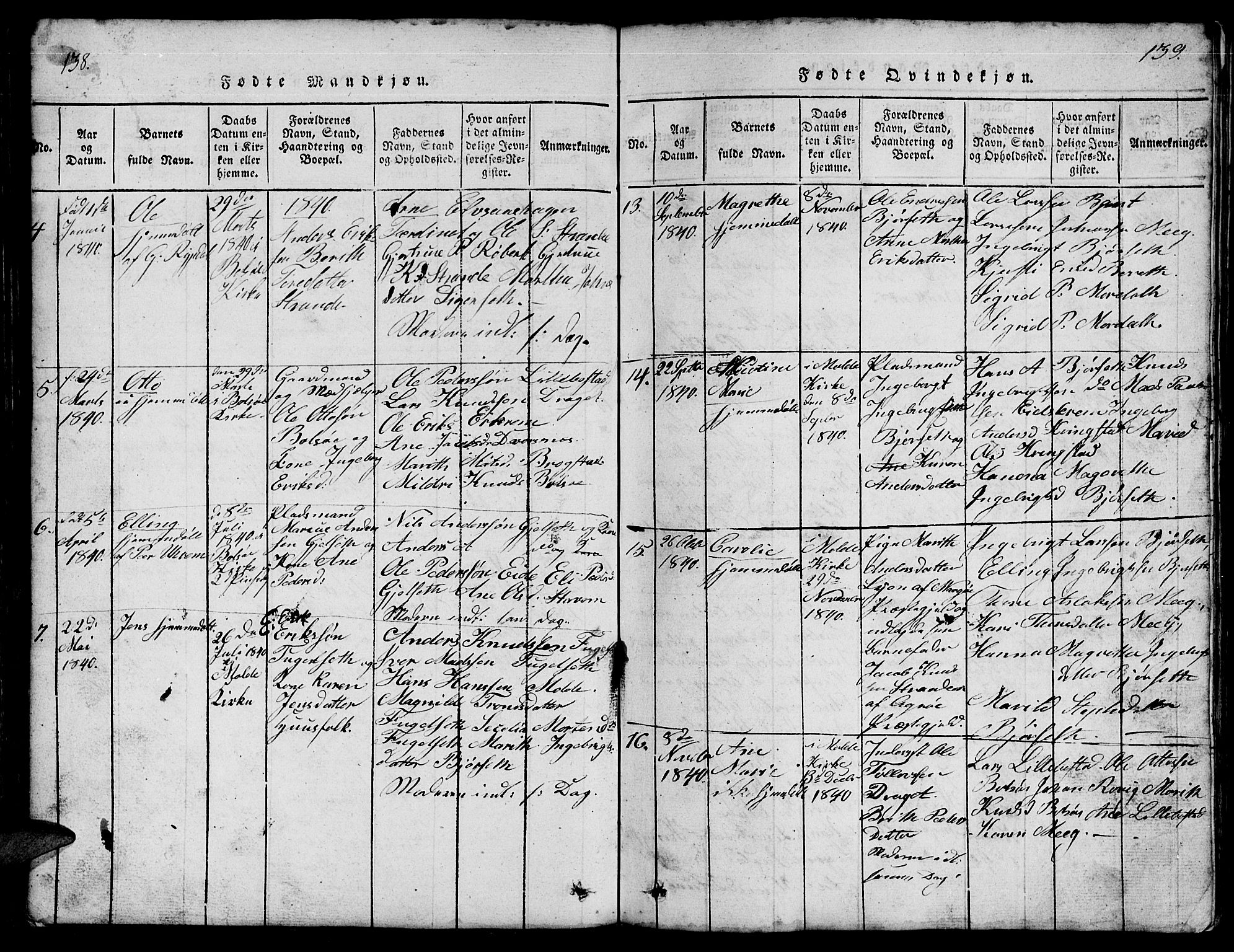 Ministerialprotokoller, klokkerbøker og fødselsregistre - Møre og Romsdal, AV/SAT-A-1454/555/L0665: Klokkerbok nr. 555C01, 1818-1868, s. 138-139