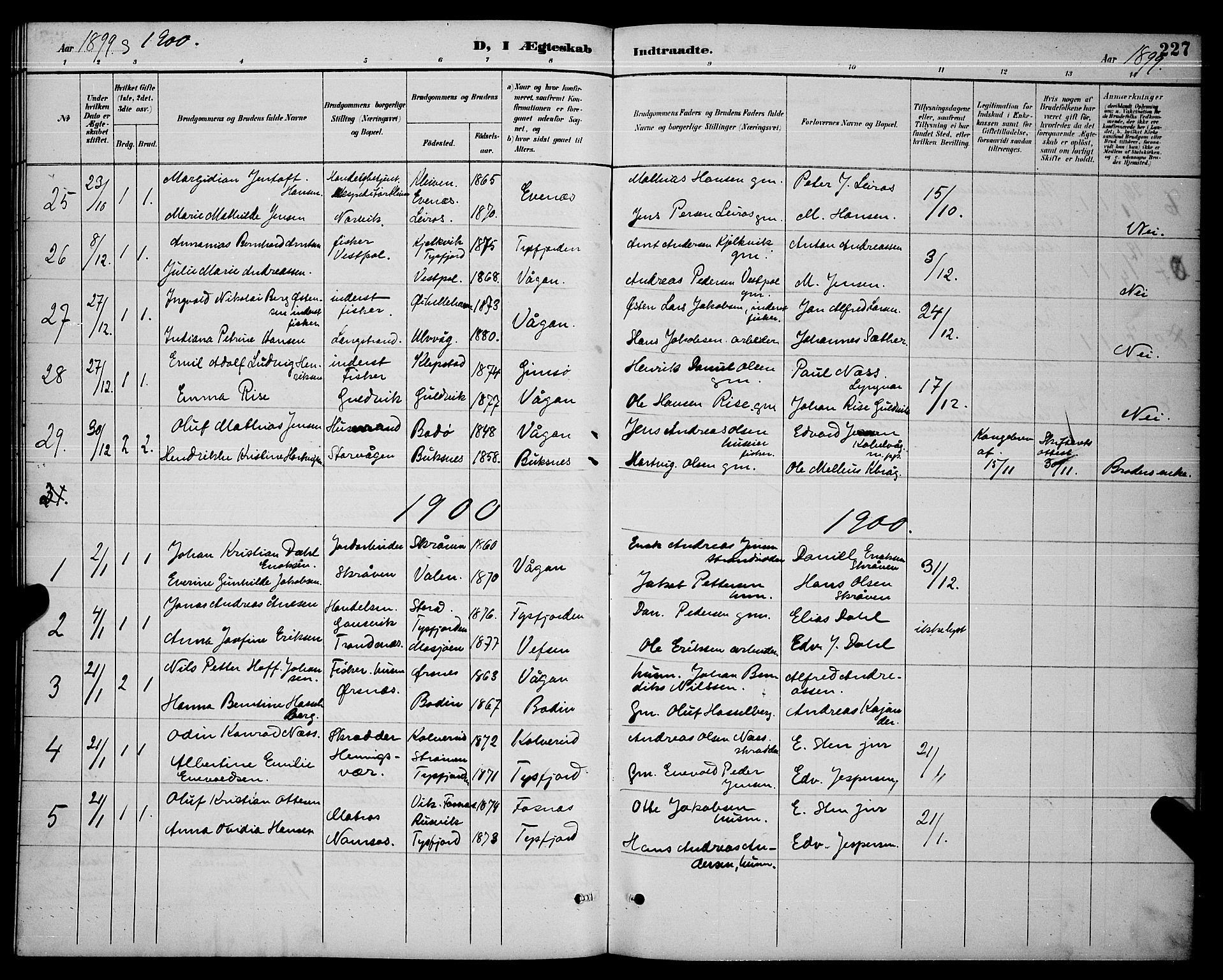 Ministerialprotokoller, klokkerbøker og fødselsregistre - Nordland, AV/SAT-A-1459/874/L1077: Klokkerbok nr. 874C06, 1891-1900, s. 227