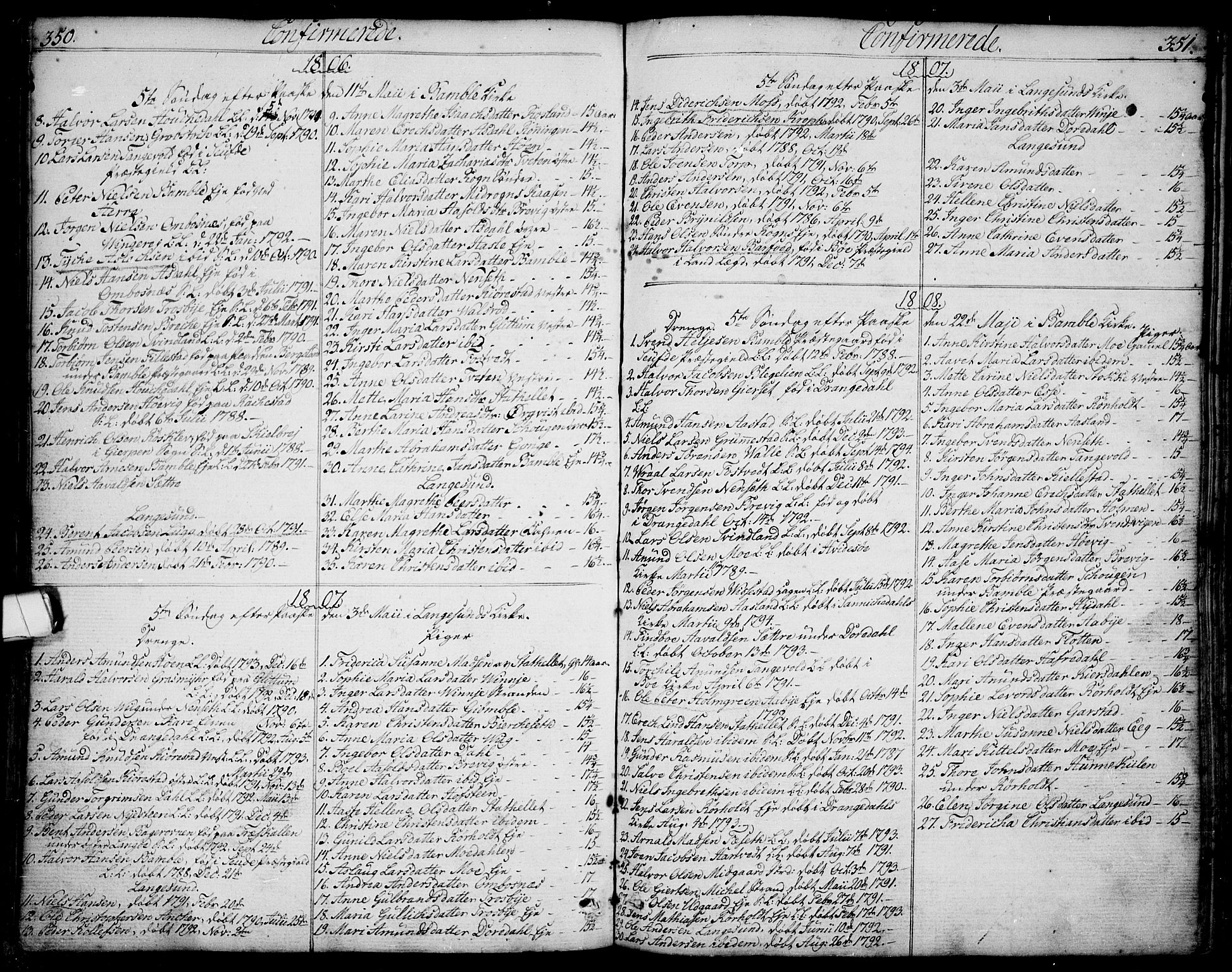 Bamble kirkebøker, AV/SAKO-A-253/F/Fa/L0002: Ministerialbok nr. I 2, 1775-1814, s. 350-351