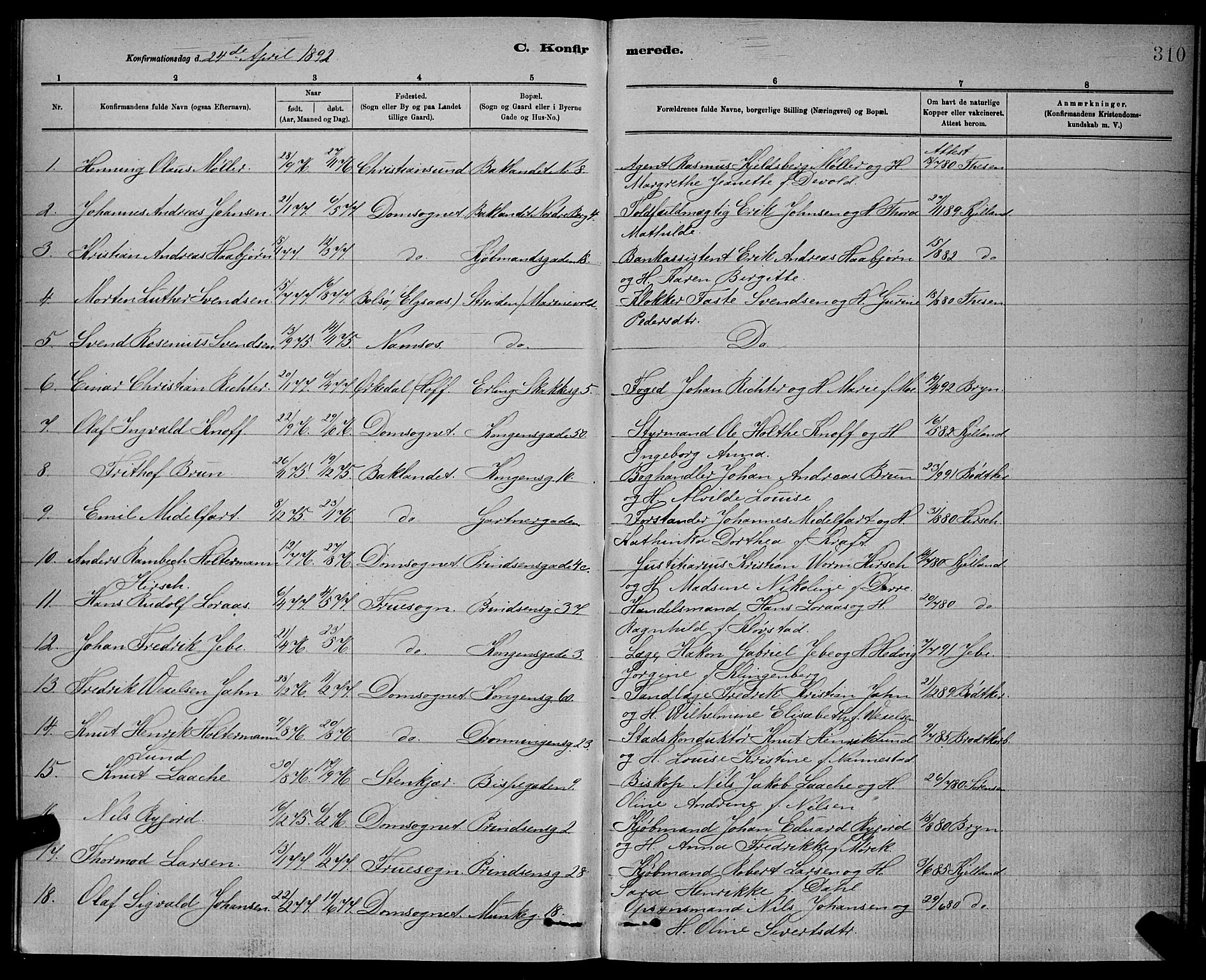 Ministerialprotokoller, klokkerbøker og fødselsregistre - Sør-Trøndelag, SAT/A-1456/601/L0092: Klokkerbok nr. 601C10, 1884-1897, s. 310