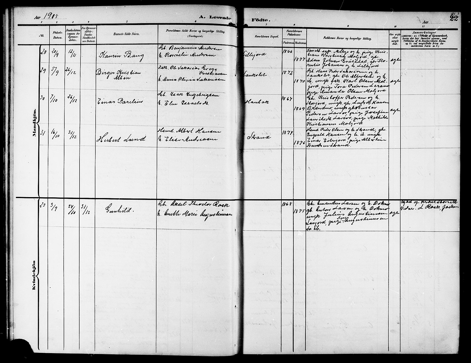 Ministerialprotokoller, klokkerbøker og fødselsregistre - Nordland, AV/SAT-A-1459/846/L0655: Klokkerbok nr. 846C05, 1902-1916, s. 22