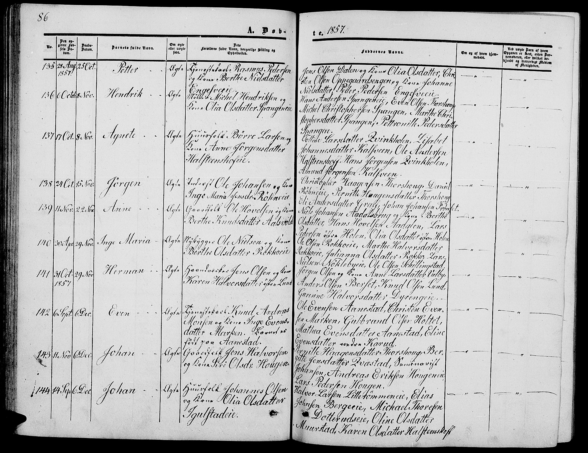Løten prestekontor, AV/SAH-PREST-022/L/La/L0003: Klokkerbok nr. 3, 1850-1862, s. 86