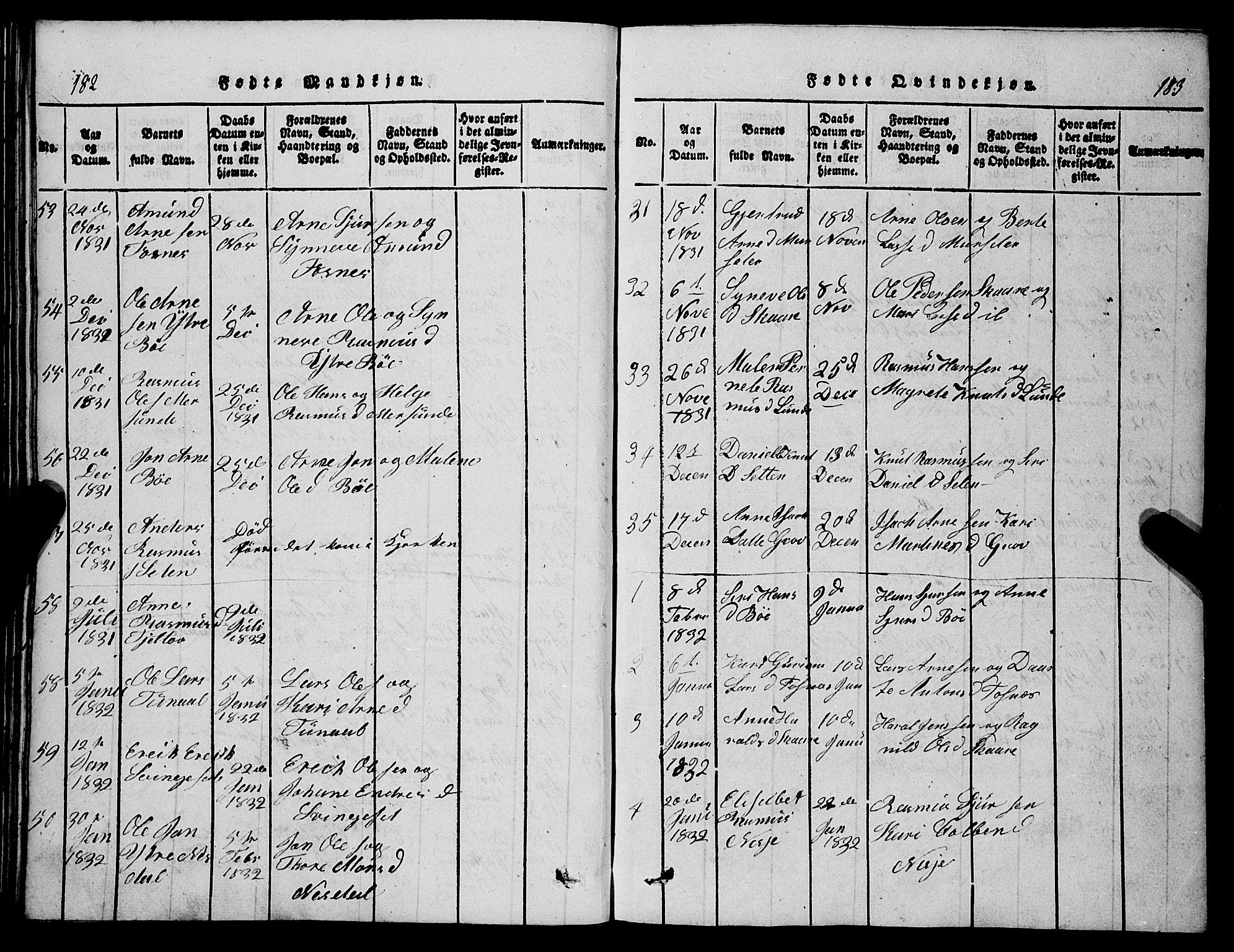 Stryn Sokneprestembete, SAB/A-82501: Klokkerbok nr. C 1, 1801-1845, s. 182-183