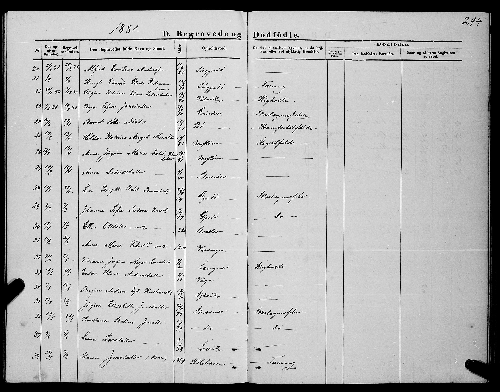 Ministerialprotokoller, klokkerbøker og fødselsregistre - Nordland, AV/SAT-A-1459/841/L0620: Klokkerbok nr. 841C04, 1877-1896, s. 294