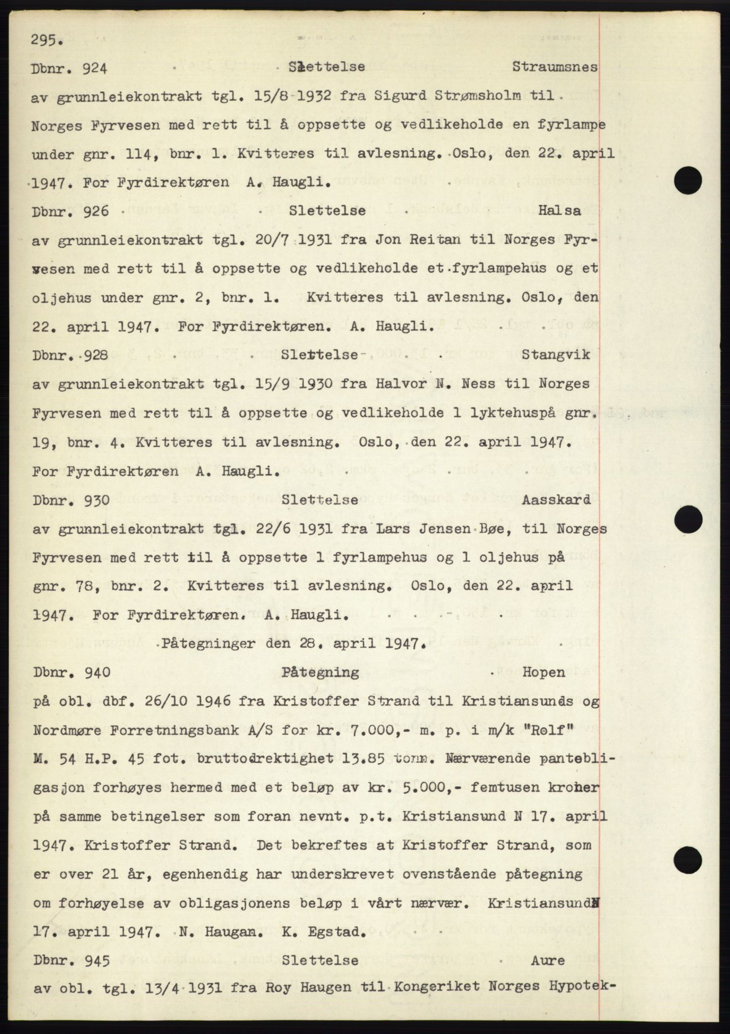 Nordmøre sorenskriveri, SAT/A-4132/1/2/2Ca: Pantebok nr. C82b, 1946-1951, Dagboknr: 924/1947
