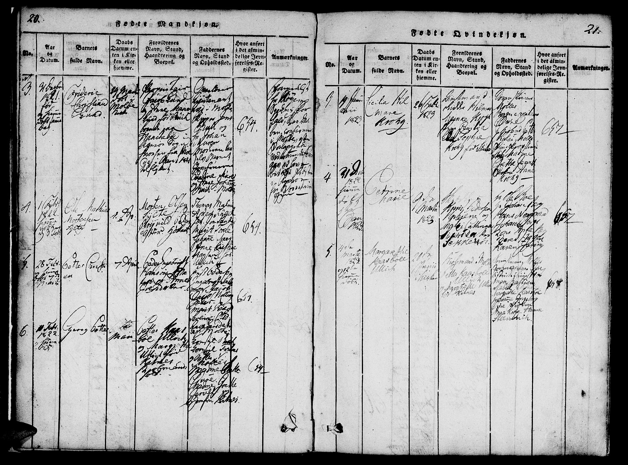 Ministerialprotokoller, klokkerbøker og fødselsregistre - Møre og Romsdal, AV/SAT-A-1454/558/L0688: Ministerialbok nr. 558A02, 1818-1843, s. 20-21