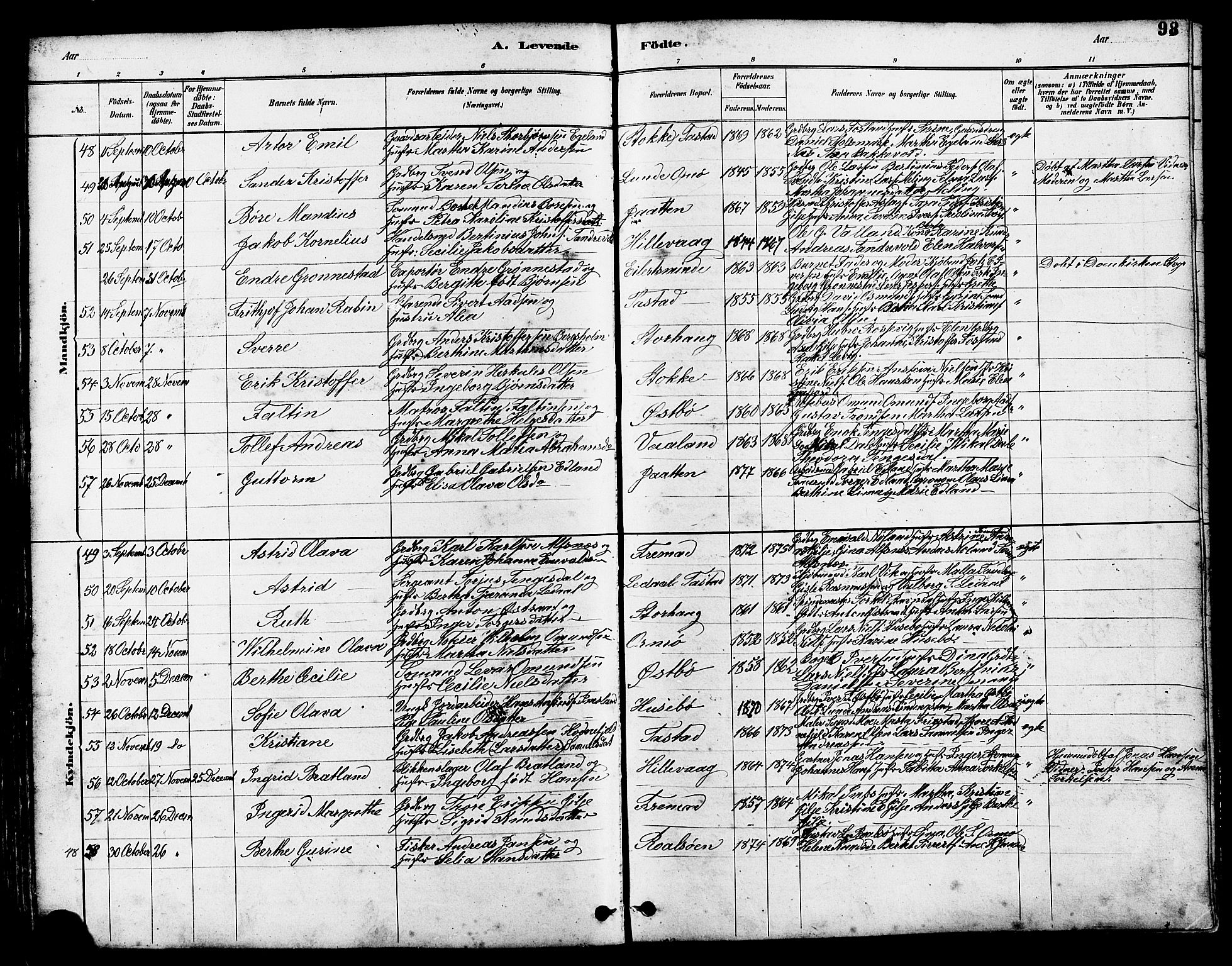 Hetland sokneprestkontor, SAST/A-101826/30/30BB/L0005: Klokkerbok nr. B 5, 1878-1910, s. 98