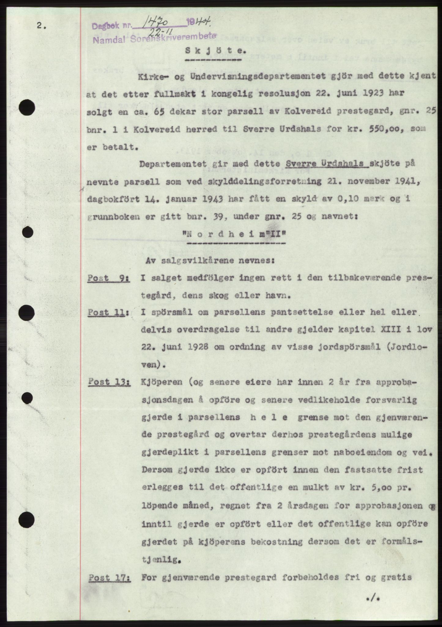 Namdal sorenskriveri, SAT/A-4133/1/2/2C: Pantebok nr. -, 1944-1945, Dagboknr: 1470/1944