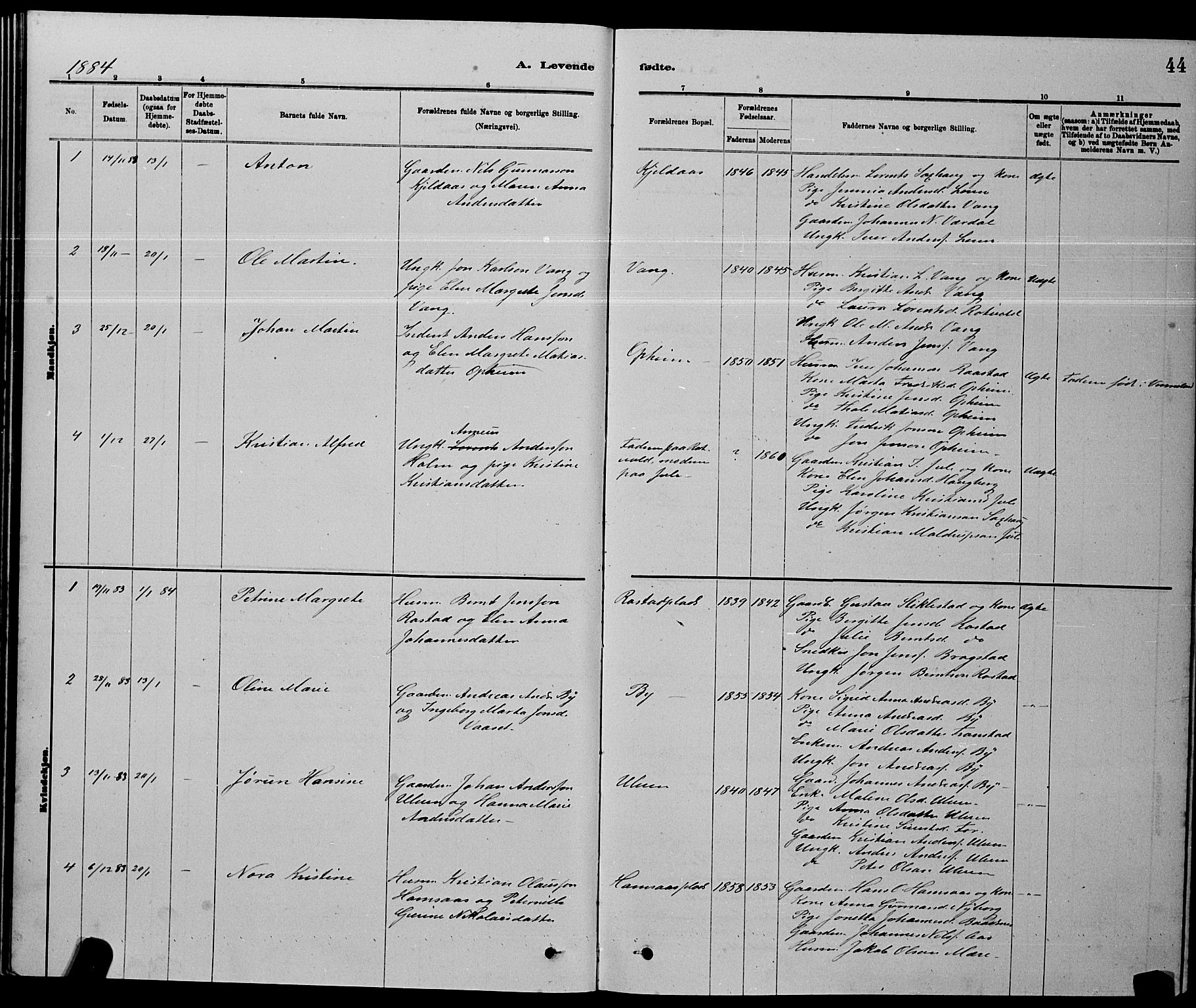 Ministerialprotokoller, klokkerbøker og fødselsregistre - Nord-Trøndelag, SAT/A-1458/730/L0301: Klokkerbok nr. 730C04, 1880-1897, s. 44