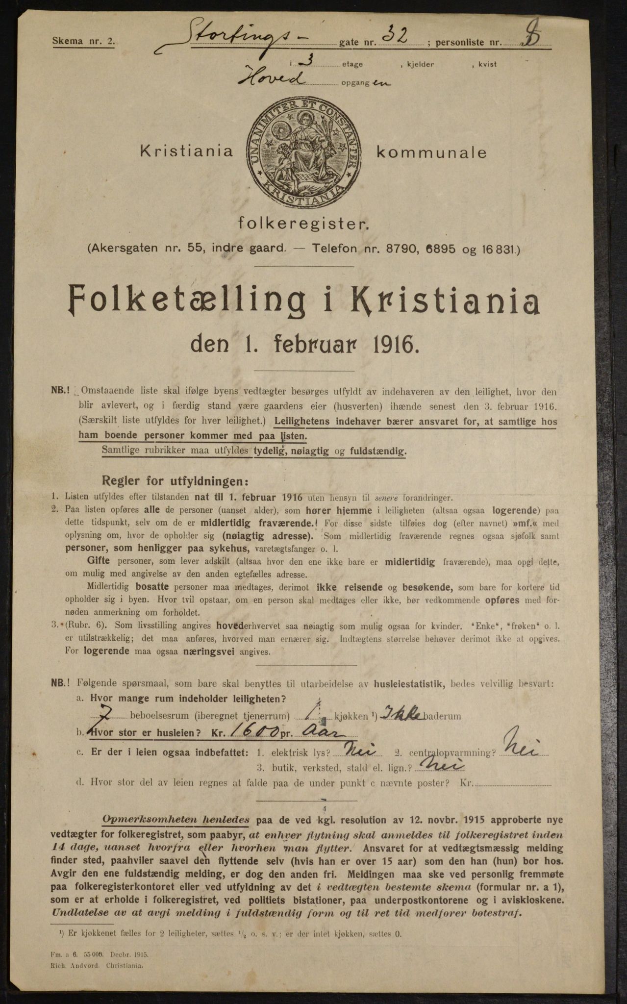 OBA, Kommunal folketelling 1.2.1916 for Kristiania, 1916, s. 106377