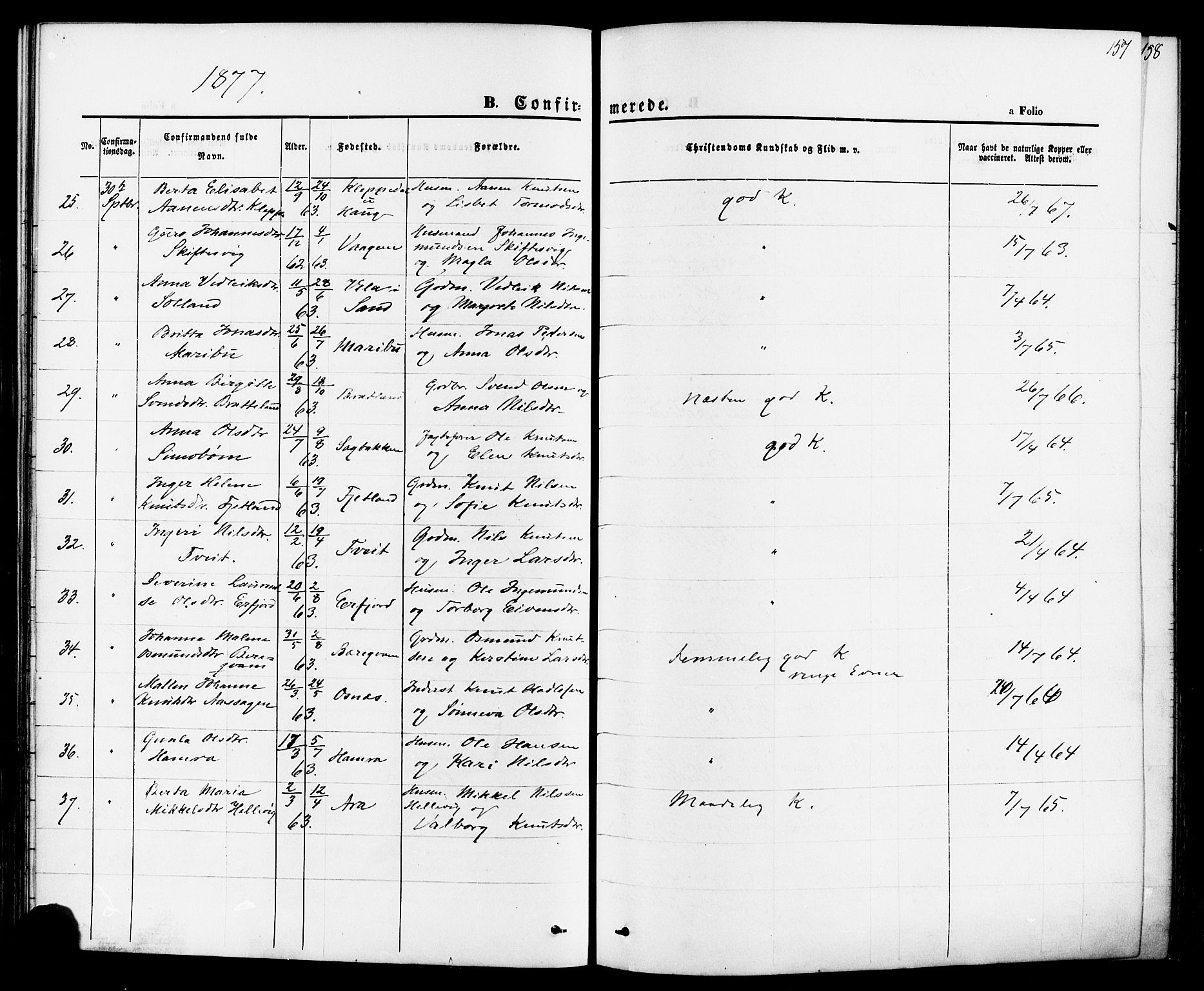 Jelsa sokneprestkontor, AV/SAST-A-101842/01/IV: Ministerialbok nr. A 8, 1867-1883, s. 157