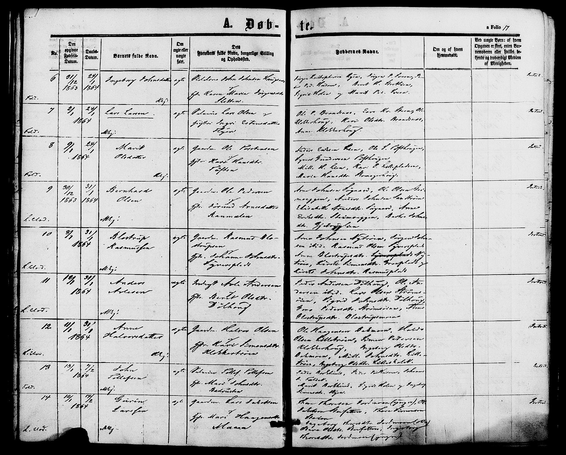 Alvdal prestekontor, AV/SAH-PREST-060/H/Ha/Haa/L0001: Ministerialbok nr. 1, 1863-1882, s. 17