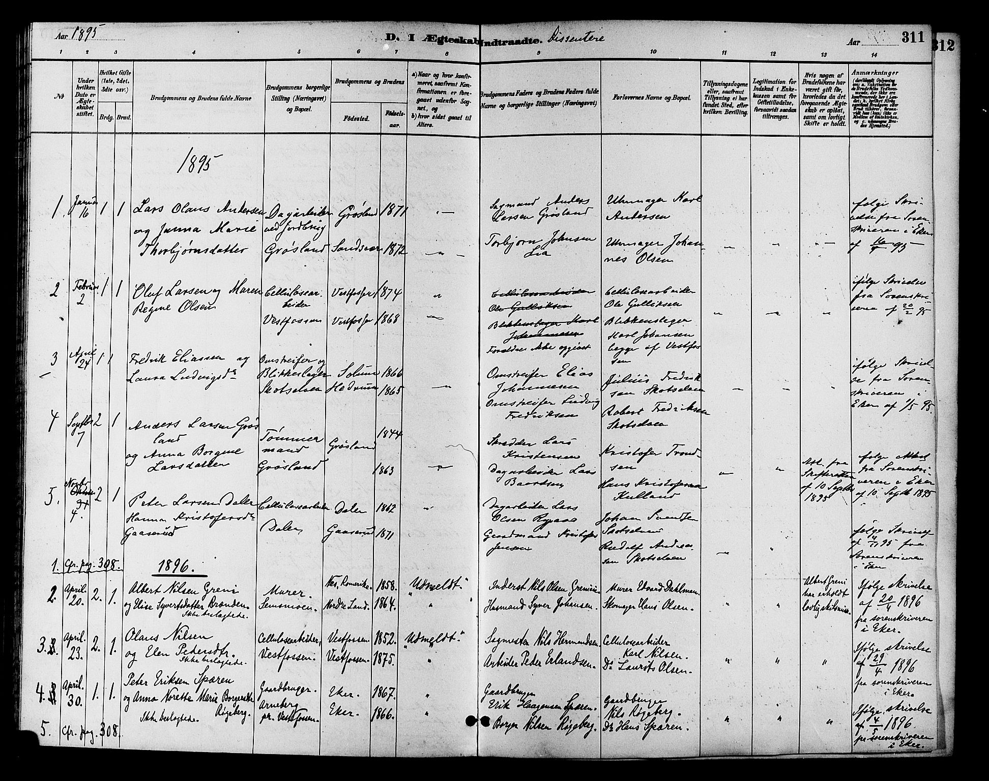 Eiker kirkebøker, AV/SAKO-A-4/F/Fb/L0002: Ministerialbok nr. II 2, 1889-1896, s. 311