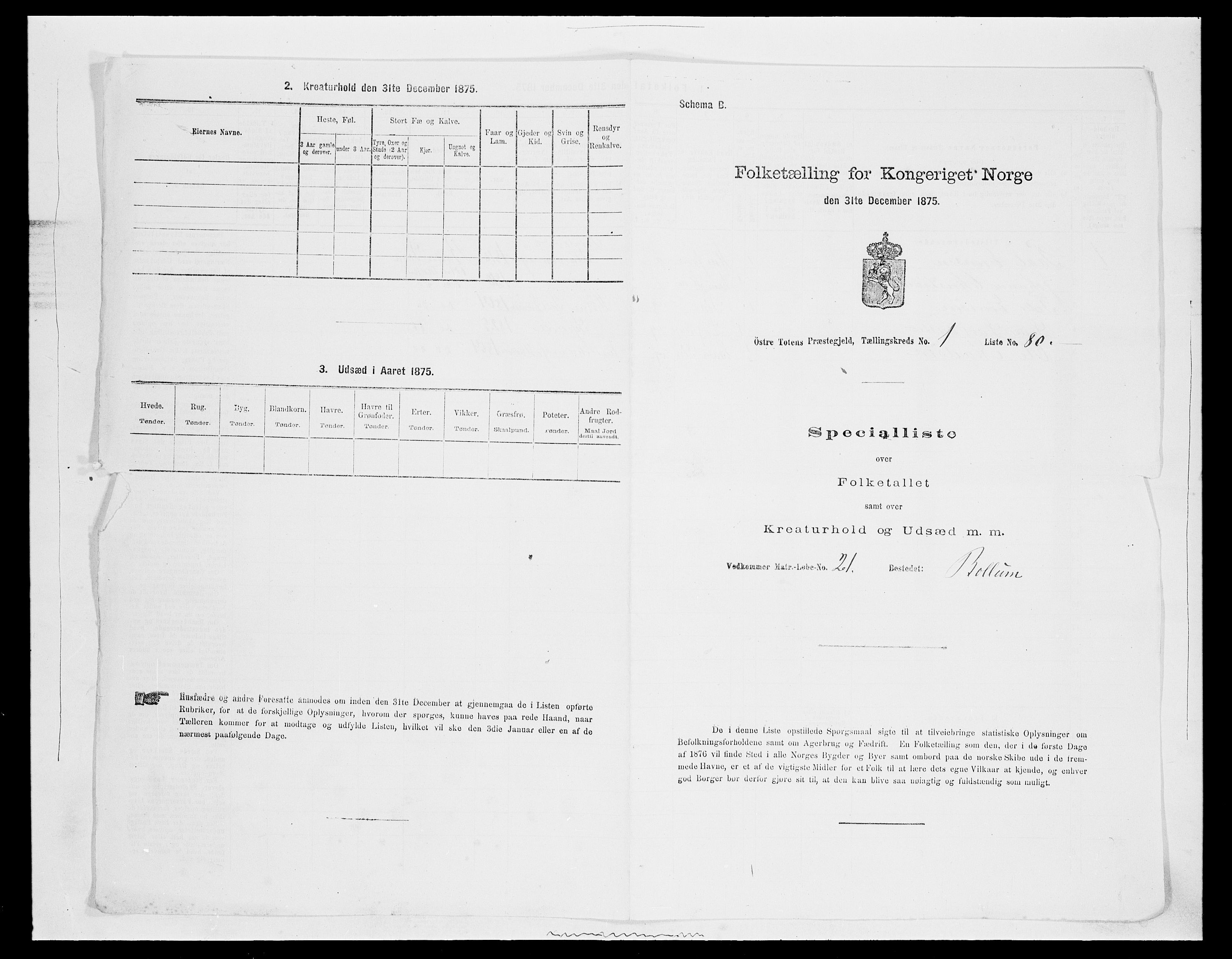 SAH, Folketelling 1875 for 0528P Østre Toten prestegjeld, 1875, s. 342