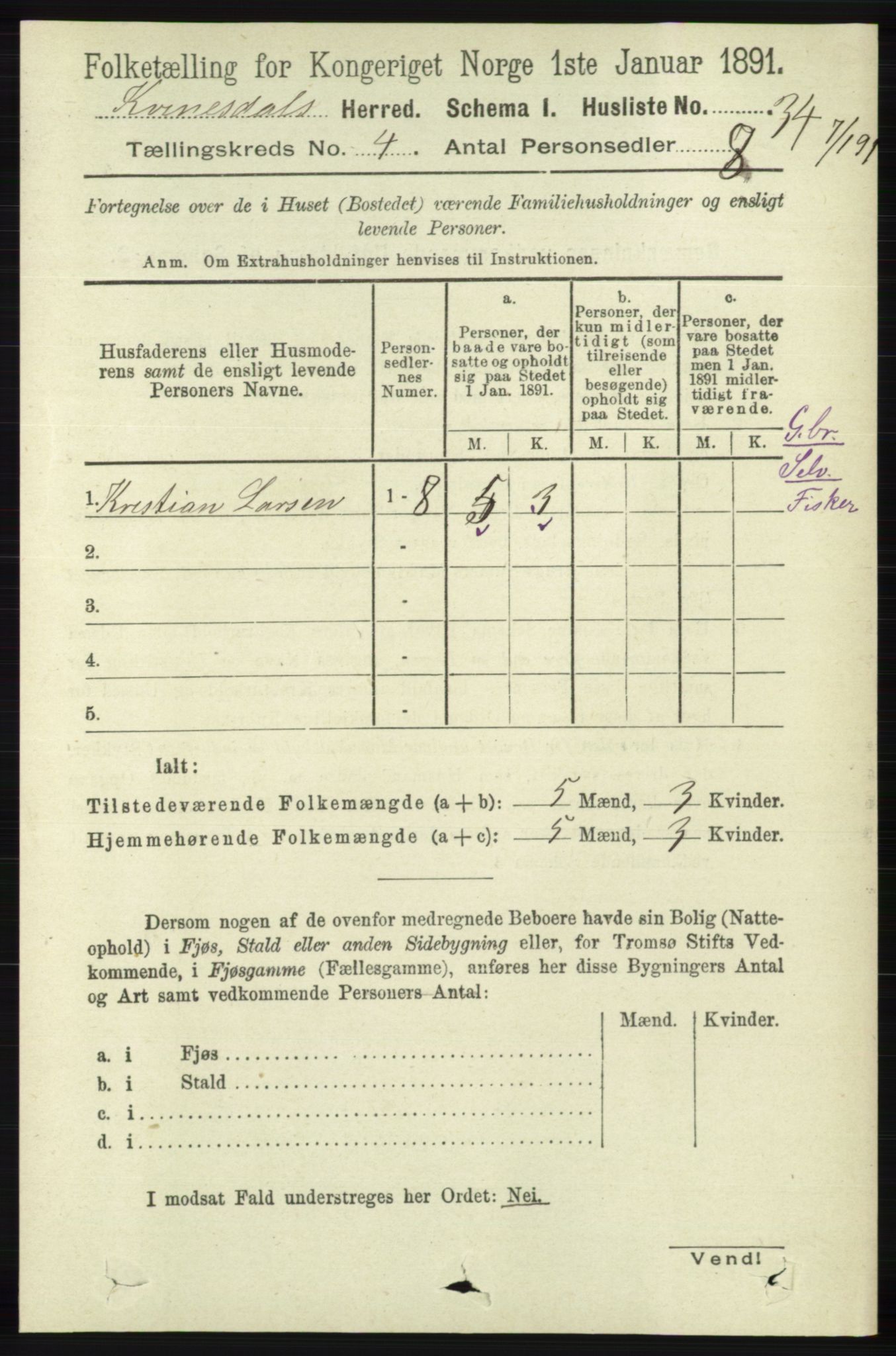 RA, Folketelling 1891 for 1037 Kvinesdal herred, 1891, s. 1427