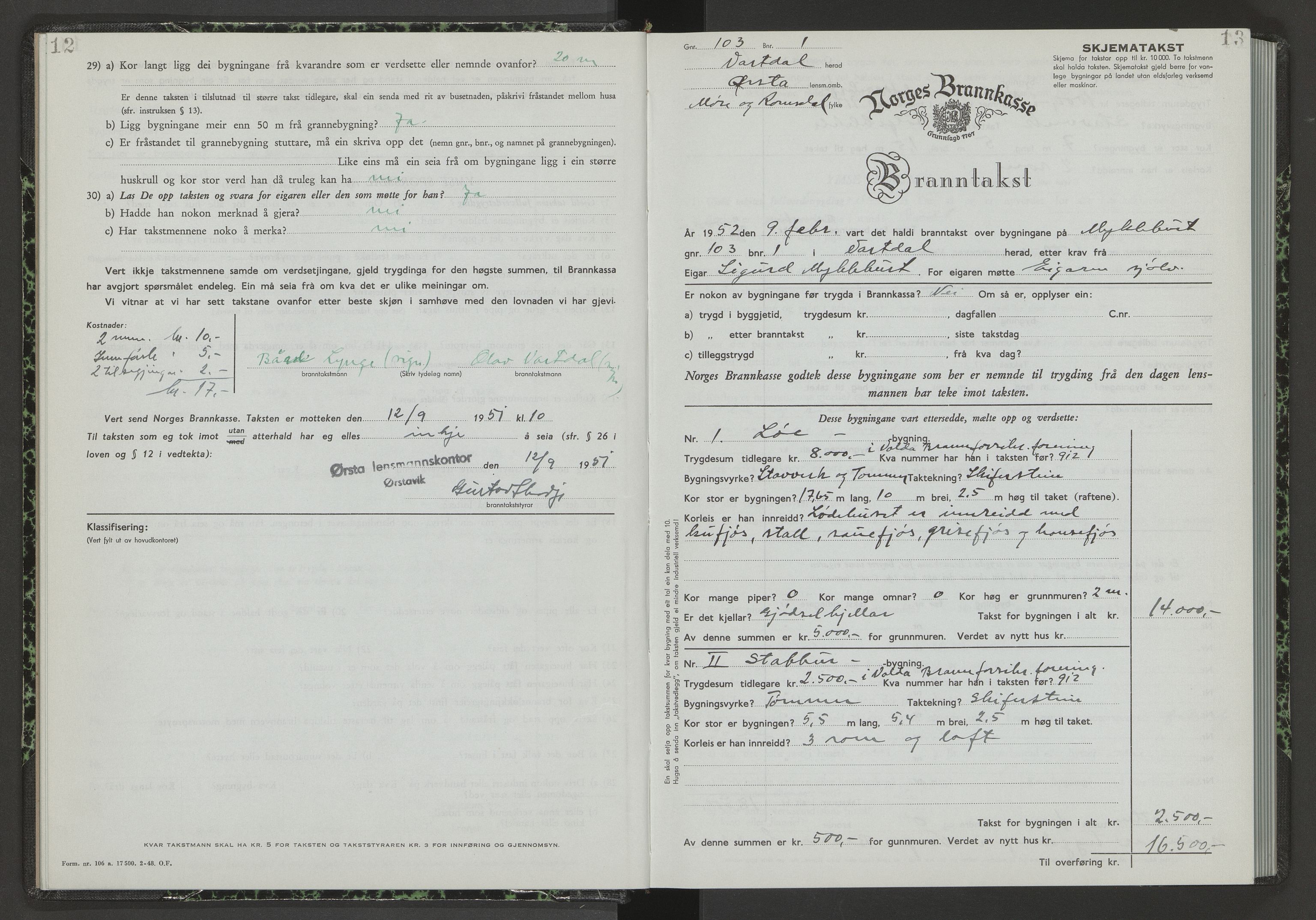 Norges Brannkasse Ørsta, AV/SAT-A-5489/F/Fb/L0003: Branntakstprotokoll, 1951-1955
