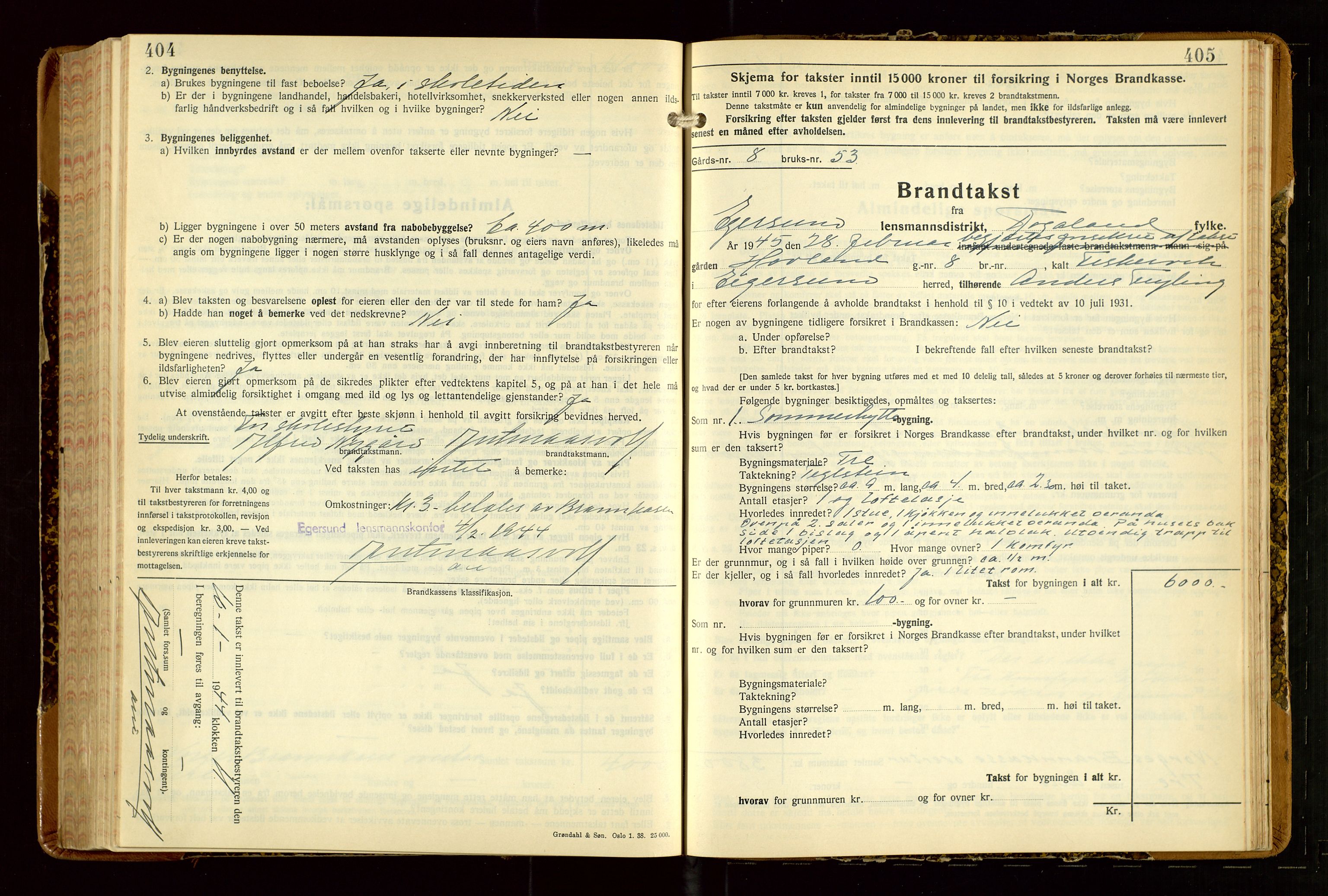 Eigersund lensmannskontor, AV/SAST-A-100171/Gob/L0007: "Brandtakstprotokoll", 1938-1955, s. 404-405