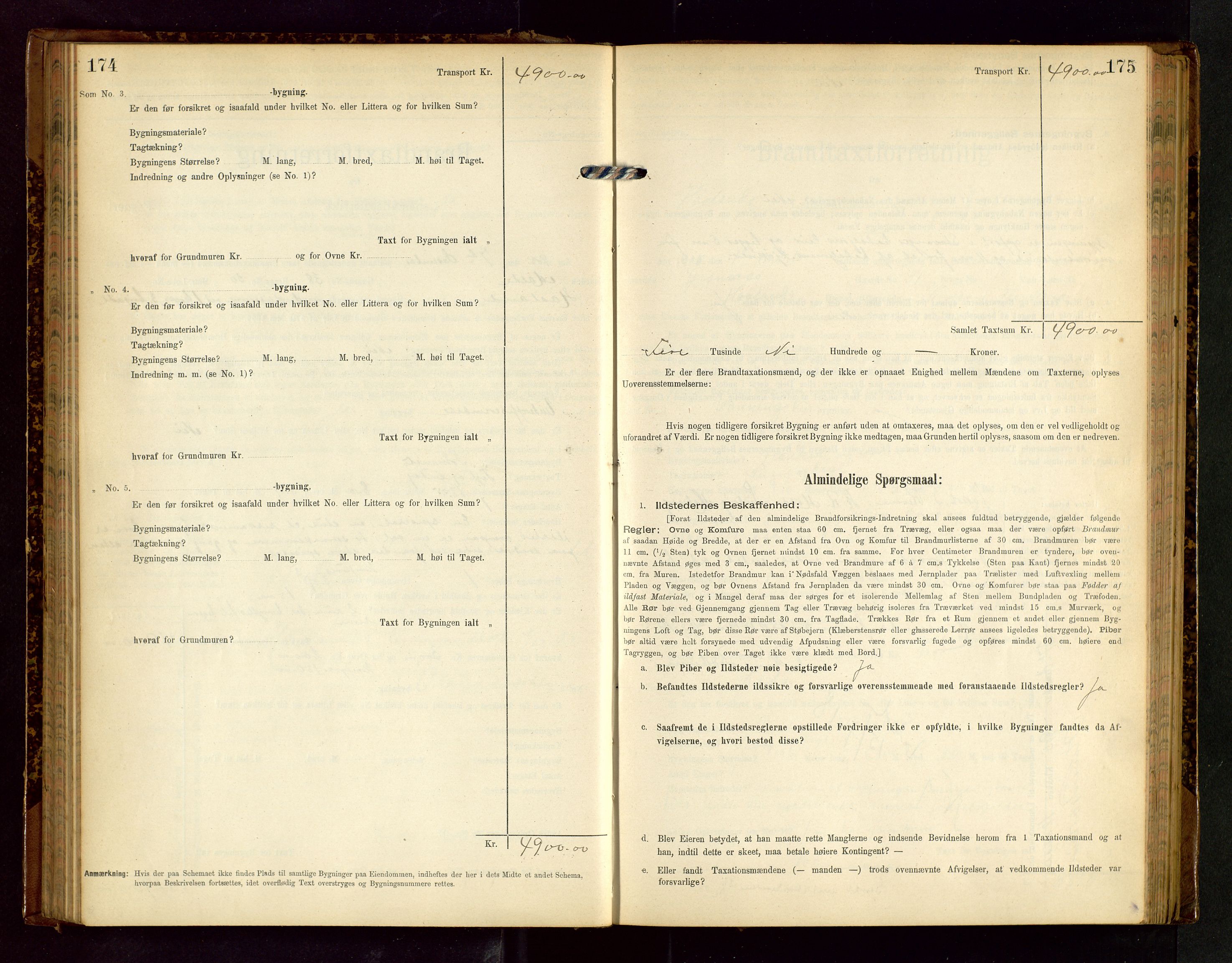 Håland lensmannskontor, SAST/A-100100/Gob/L0002: Branntakstprotokoll - skjematakst. Register i boken., 1902-1906, s. 174-175