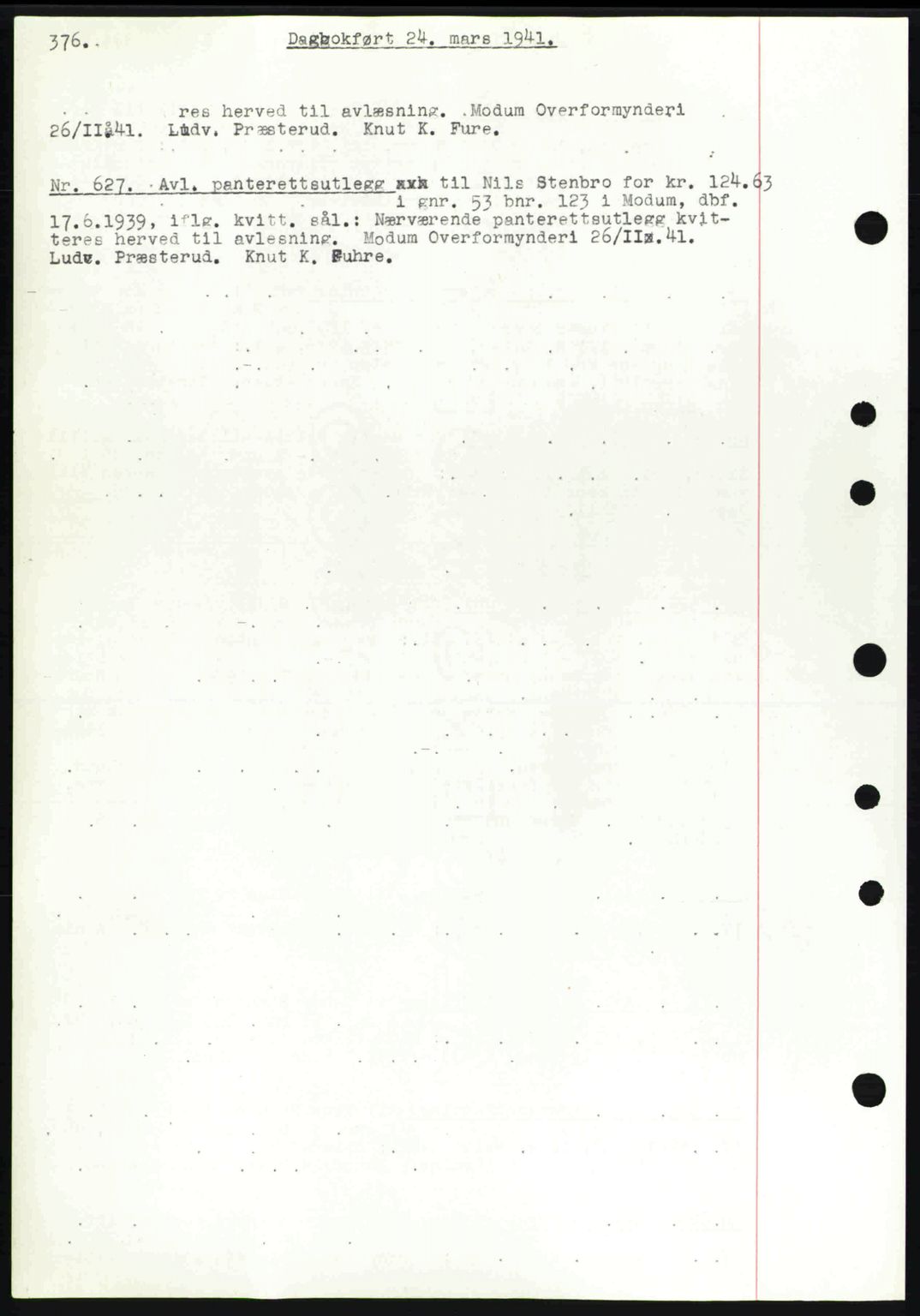 Eiker, Modum og Sigdal sorenskriveri, SAKO/A-123/G/Ga/Gab/L0043: Pantebok nr. A13, 1940-1941, Dagboknr: 627/1941