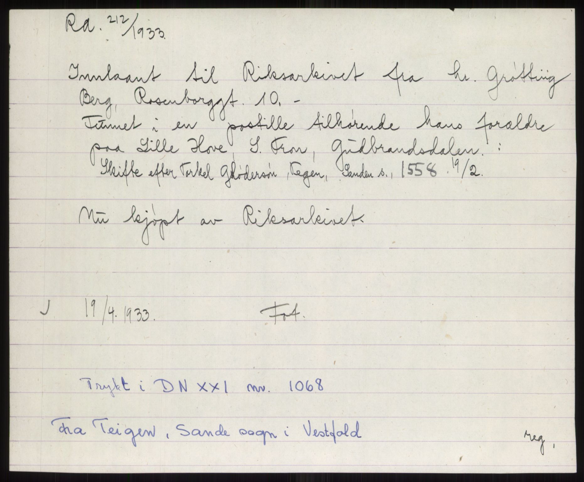Samlinger til kildeutgivelse, Diplomavskriftsamlingen, AV/RA-EA-4053/H/Ha, s. 324