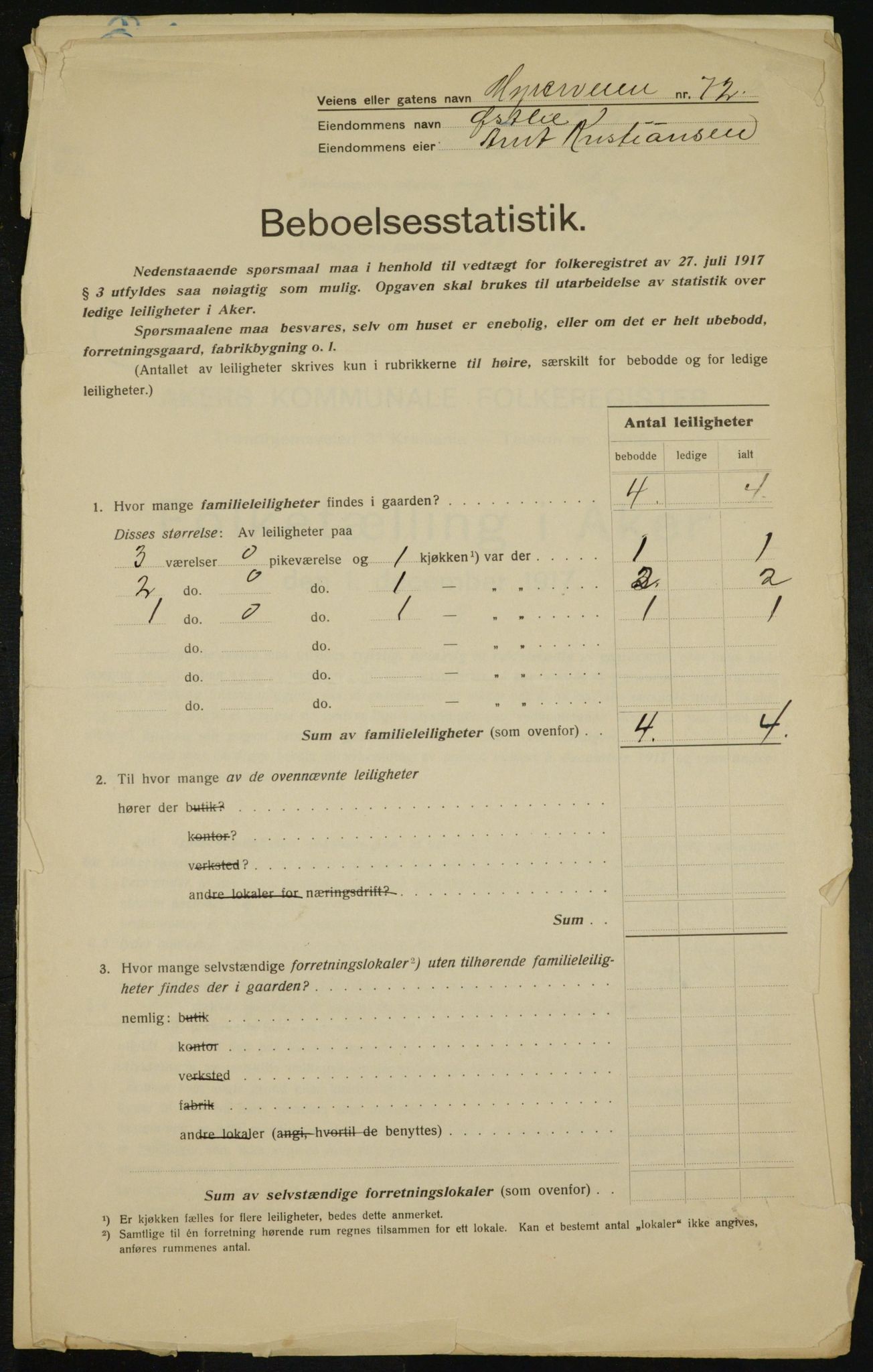 OBA, Kommunal folketelling 1.12.1917 for Aker, 1917, s. 14157