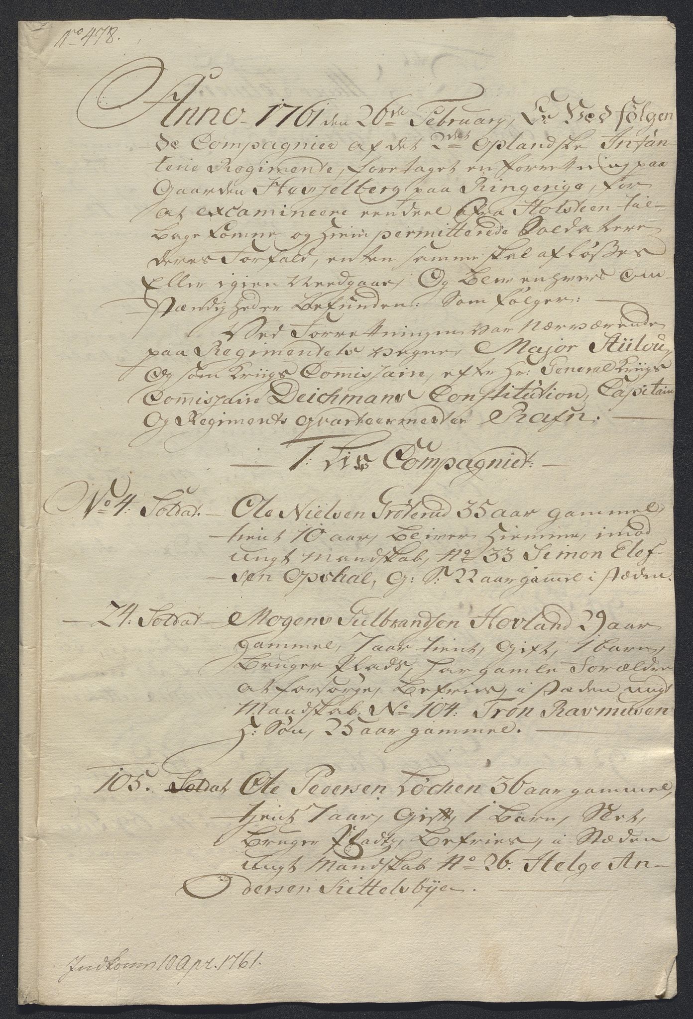 Kommanderende general (KG I) med Det norske krigsdirektorium, AV/RA-EA-5419/E/Ec/L0021: Ruller over nedkommanderte mannskap, 1758-1762, s. 590