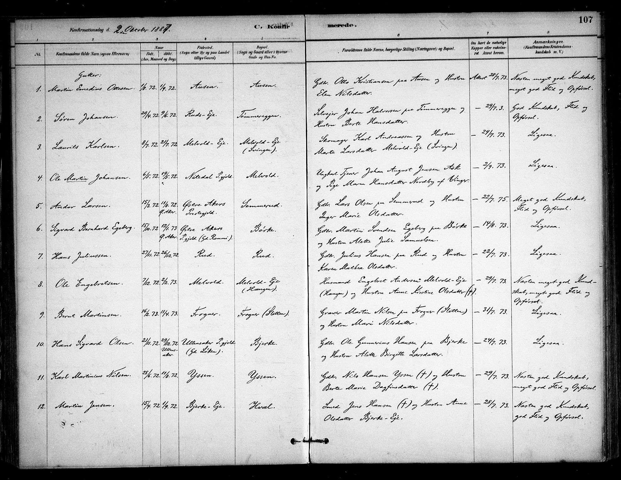 Sørum prestekontor Kirkebøker, AV/SAO-A-10303/F/Fb/L0001: Ministerialbok nr. II 1, 1878-1915, s. 107