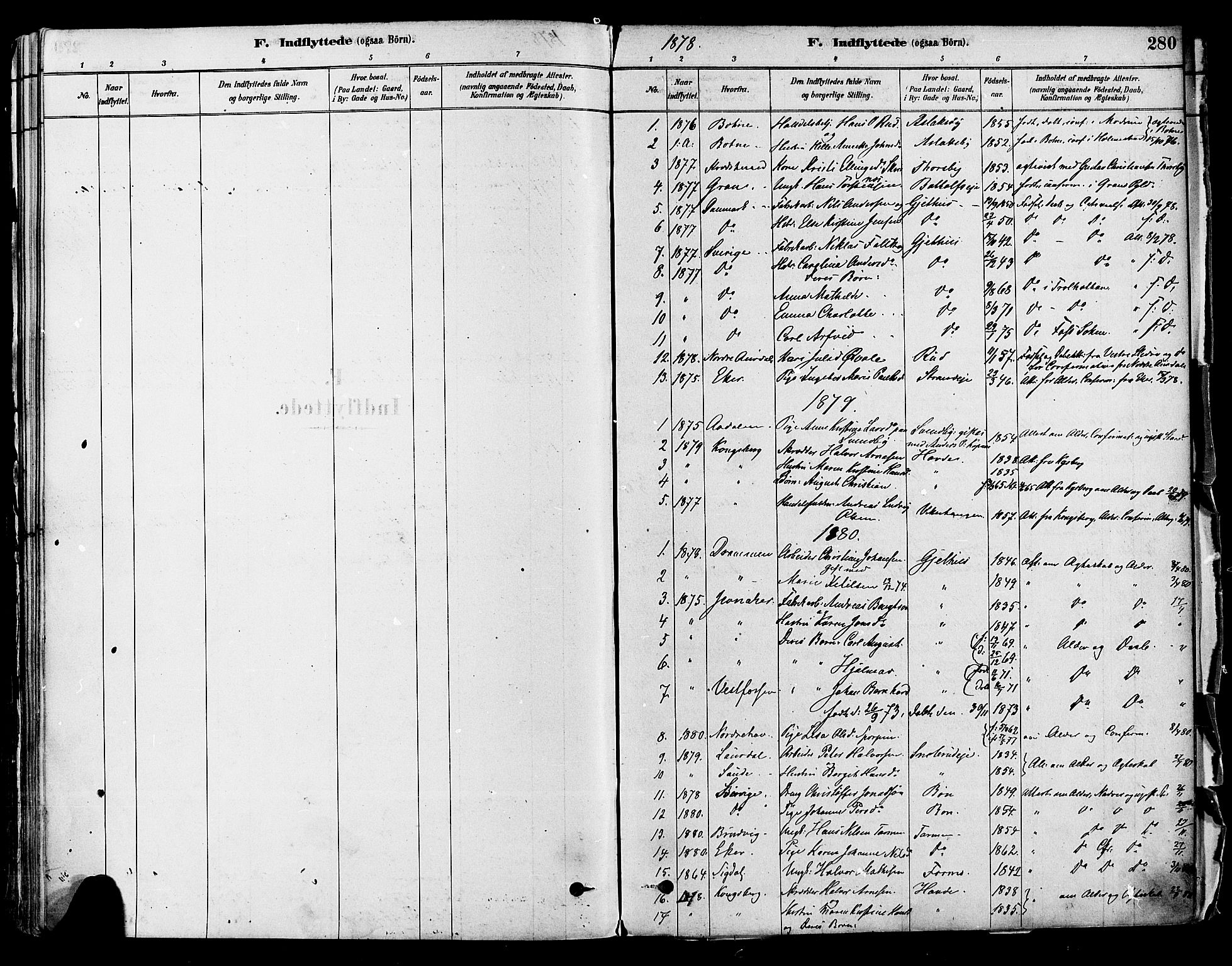 Modum kirkebøker, AV/SAKO-A-234/F/Fa/L0011: Ministerialbok nr. 11, 1877-1889, s. 280