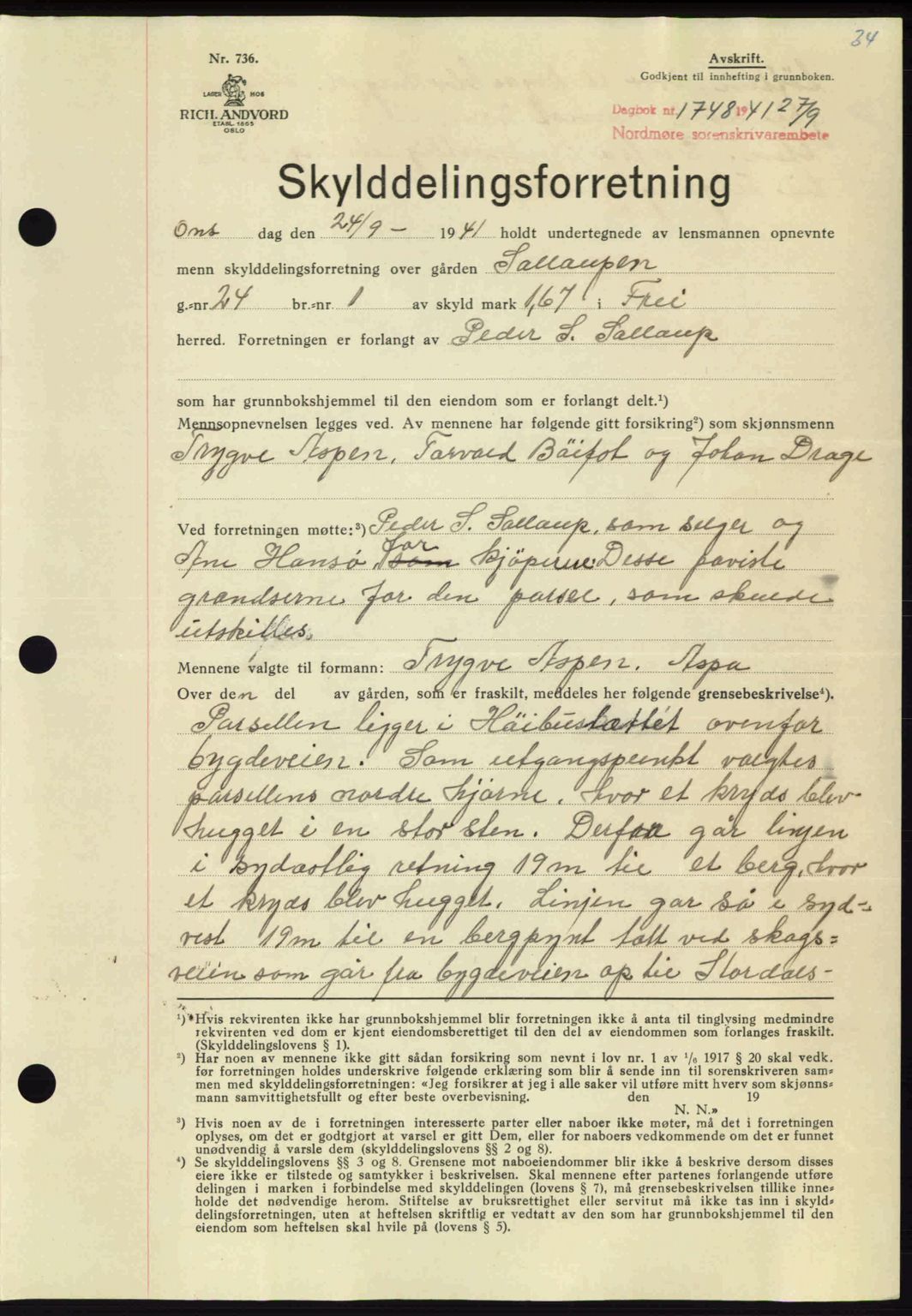 Nordmøre sorenskriveri, AV/SAT-A-4132/1/2/2Ca: Pantebok nr. A91, 1941-1942, Dagboknr: 1748/1941