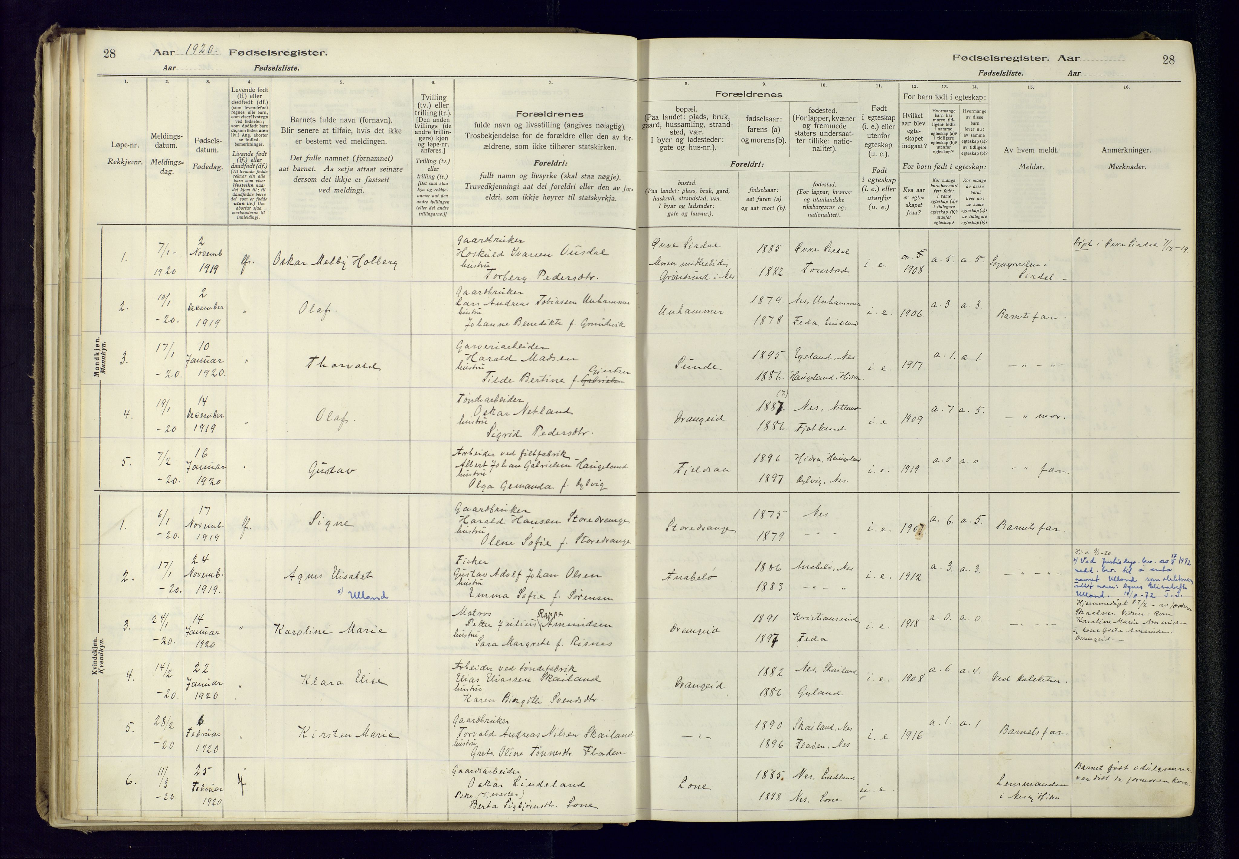 Flekkefjord sokneprestkontor, AV/SAK-1111-0012/J/Ja/L0005: Fødselsregister nr. 5, 1916-1950, s. 28